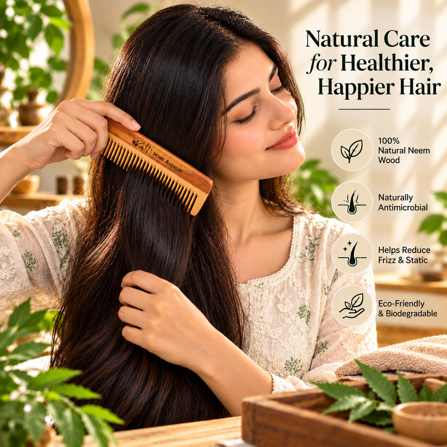 Image of The Home Avenue Neem Wood Hair Comb Combo Anti Static Fine Tooth Pocket Comb Unisex