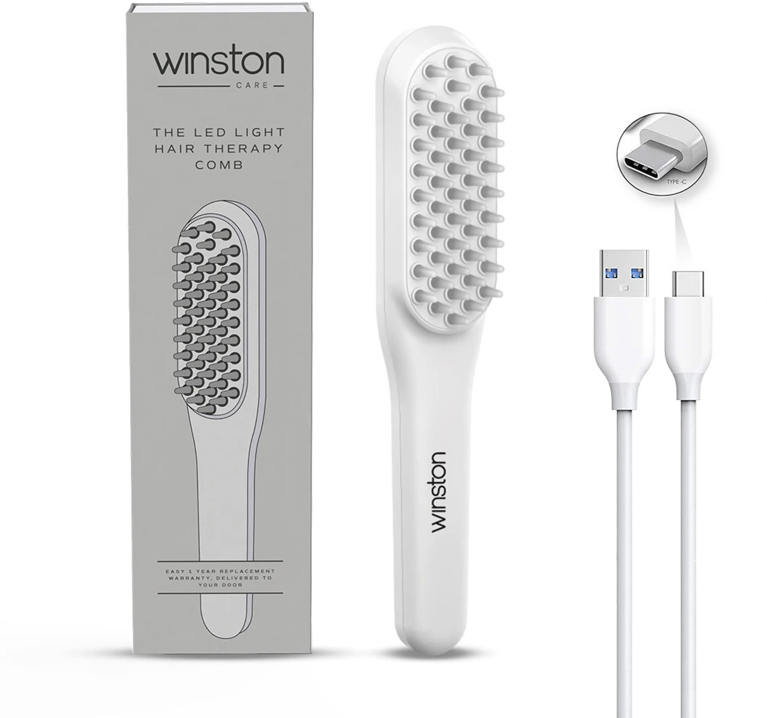 Image of Winston Rechargeable Led Comb for Hair Therapy and Growth for Men and Women - White