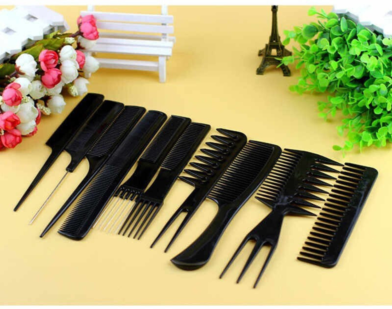 Image of Uchiha 10Pcs Pro Salon Hair Cut Styling Hairdressing Barbers Combs Brush Set