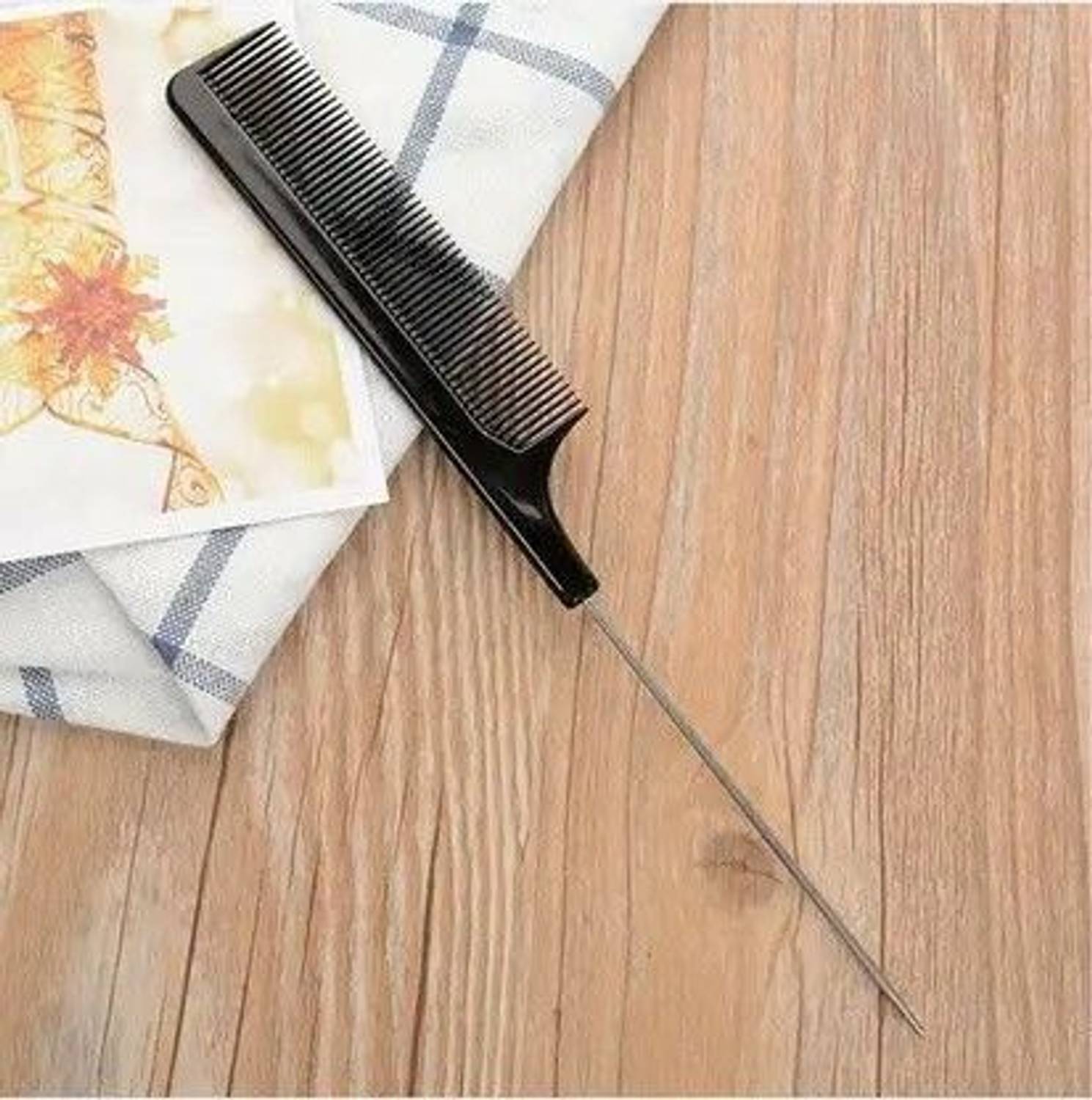 AANU 1 Pcs Tail Comb-Black Carbon Fiber & Steel Pin Rat Tail Comb For All Hair Types