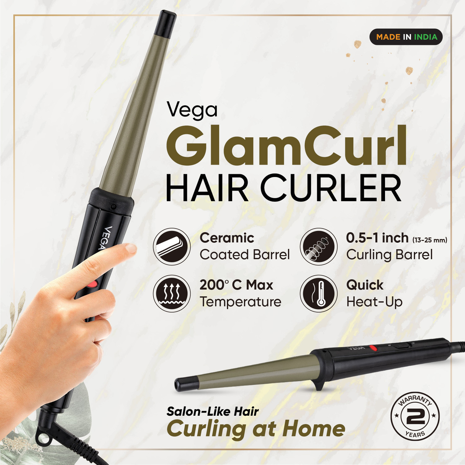 Image of VEGA VHCH-10, GlamCurl for Women with 13mm-25mm Barrel, 200C Temperature, Hair Curler