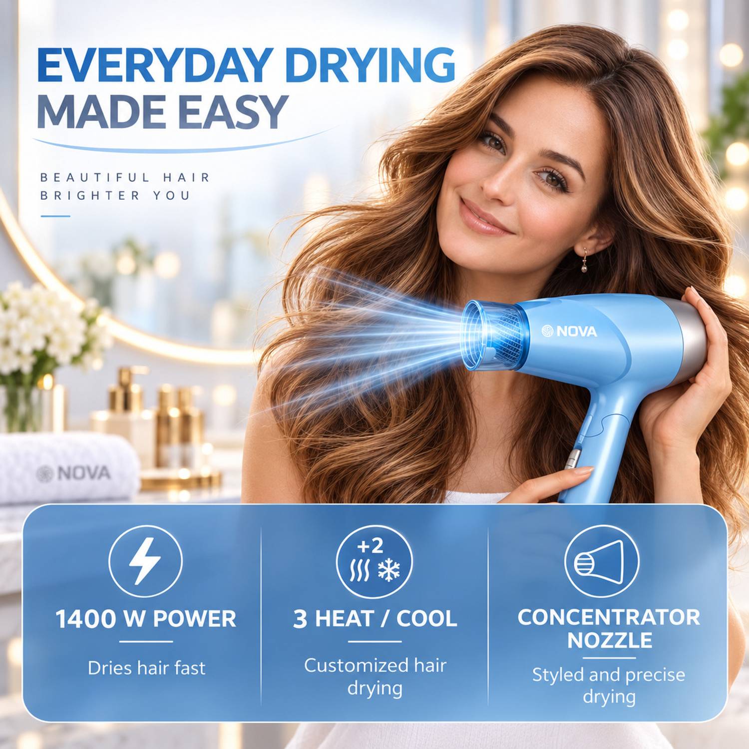 NOVA NHP 8203 Blue Hair Dryer - Image 2