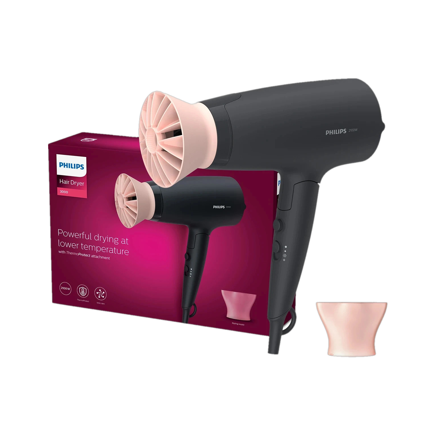 PHILIPS BHD356/10 2100W Thermoprotect AirFlower Advanced Care 6 Heat & Speed Settings (Black) Hair Dryer