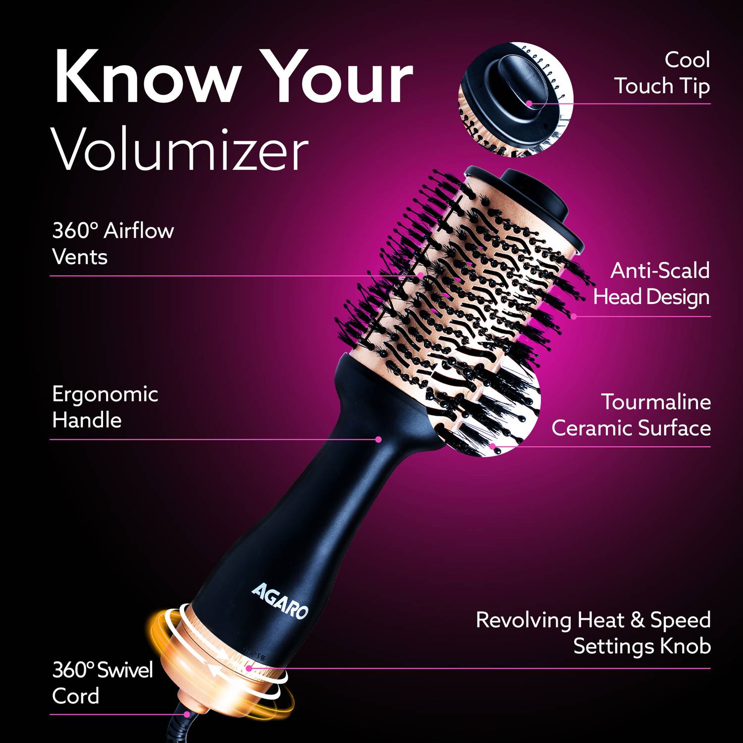 AGARO HV2179 Hot Air Brush, Hair Dryer, Volumizer - Image 3