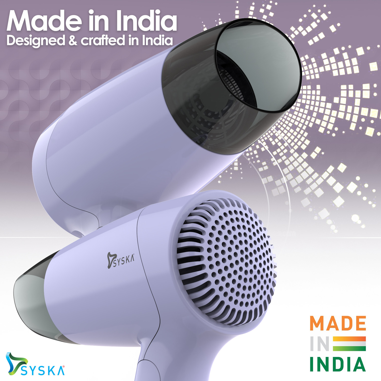 Image of Syska HD1210 2 Speed /Heat Settings with Overheat Protection, Big Air Inlet, 1.6m Cord Hair Dryer