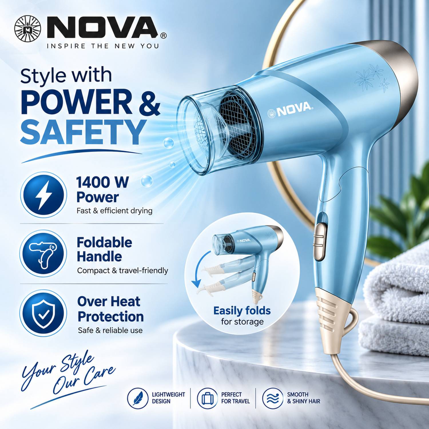 NOVA NHP 8203 Blue Hair Dryer - Image 5