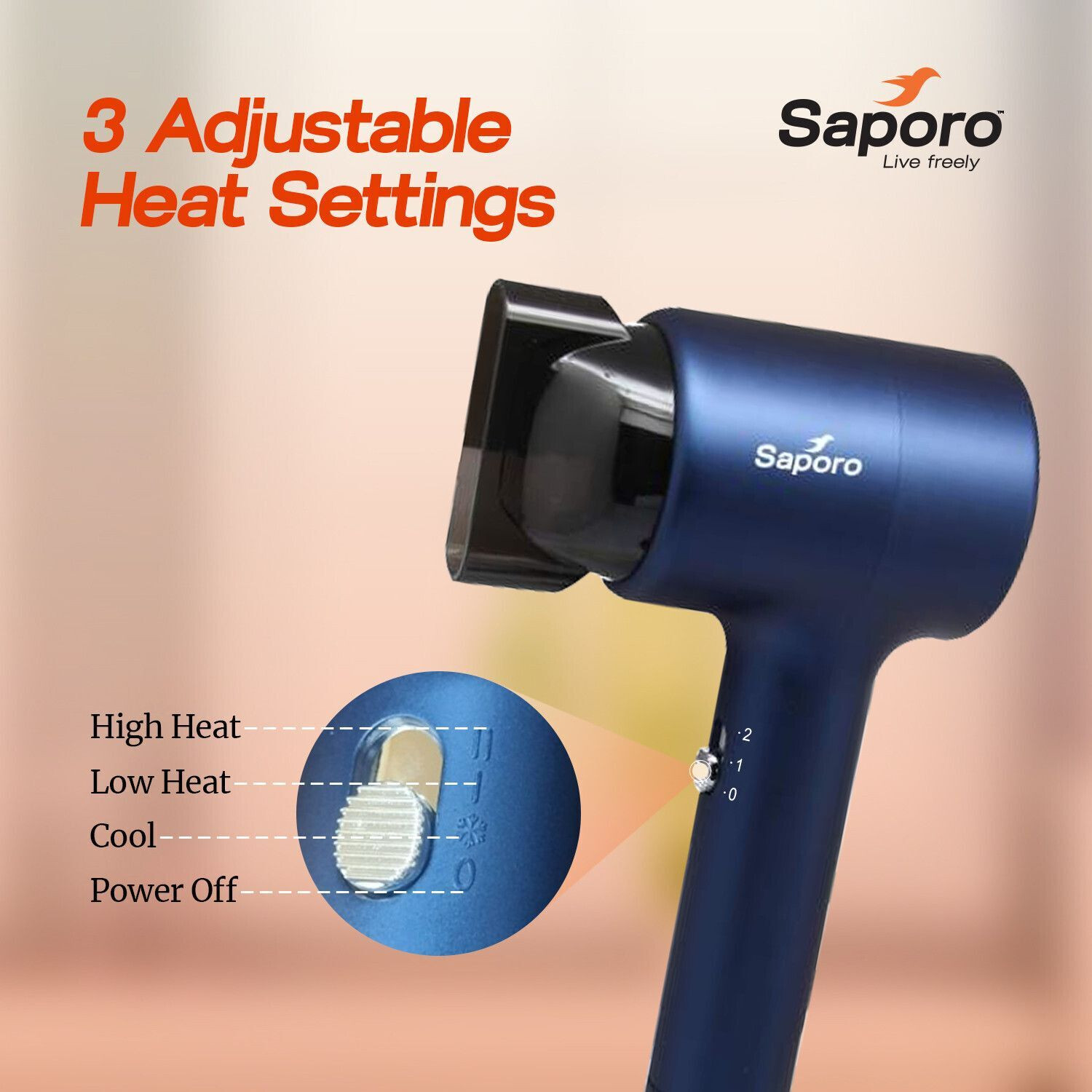 Image of SAPORO IonDry Hair Dryer - Cool Air with 3 Temperature Settings Hair Dryer
