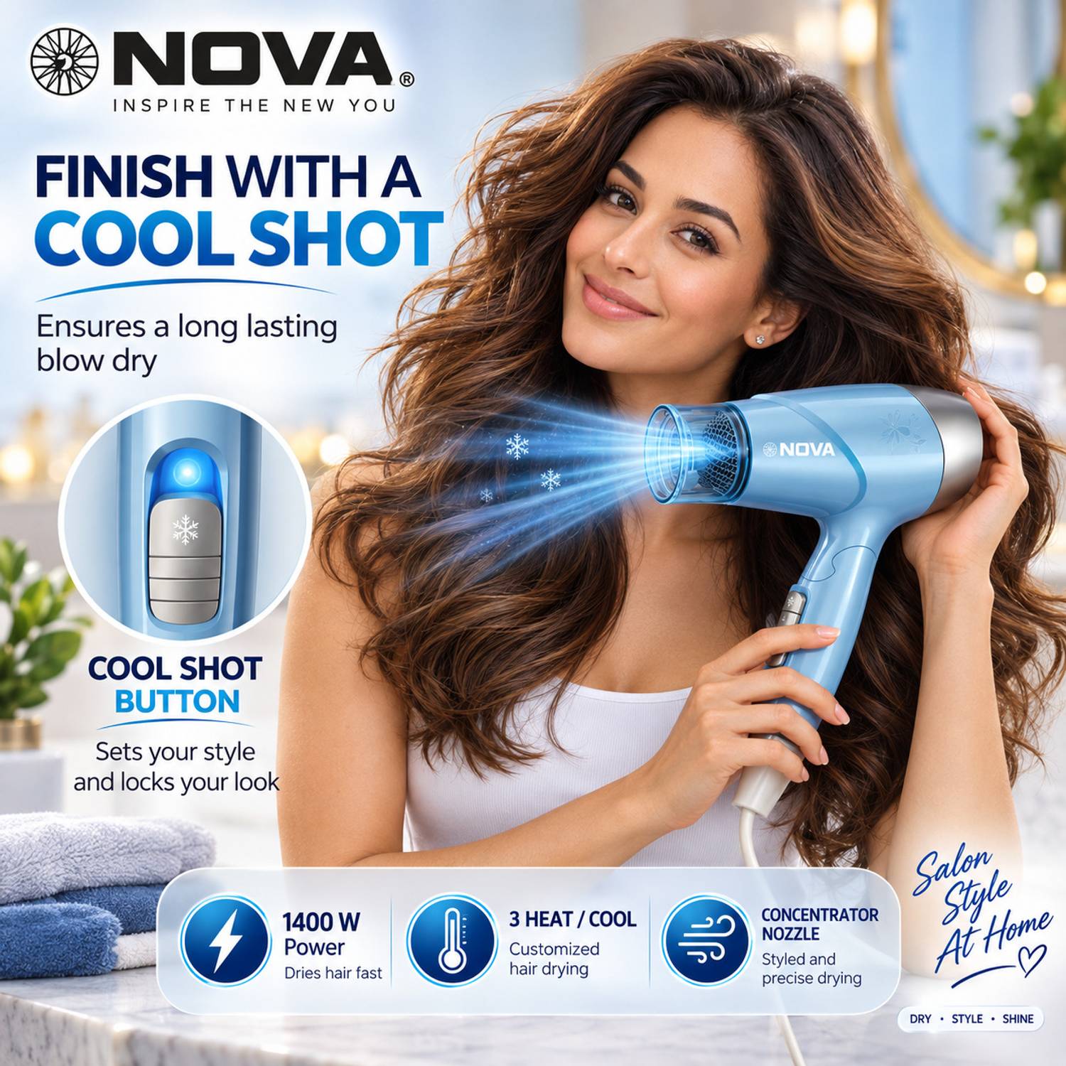 NOVA NHP 8203 Blue Hair Dryer - Image 4