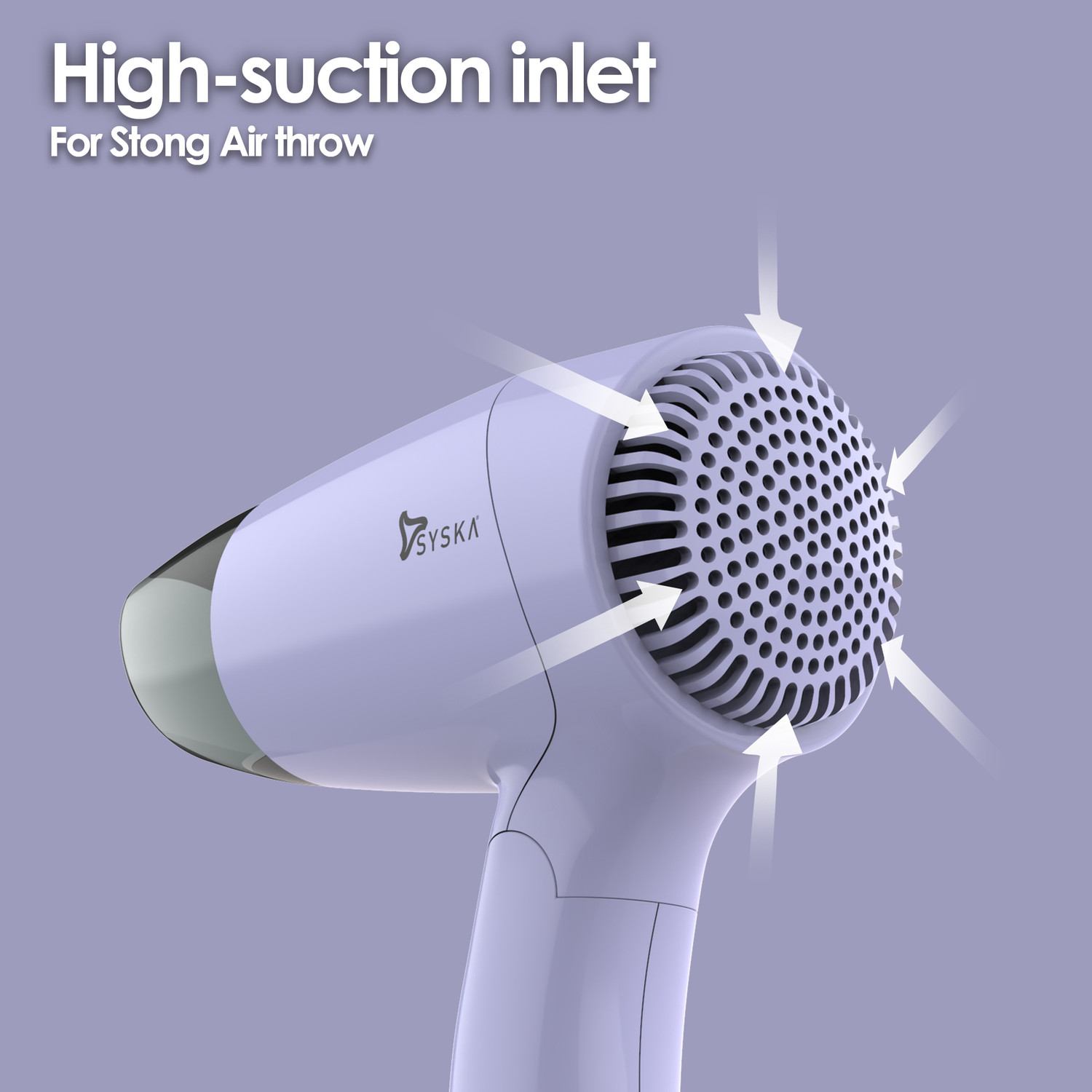 Image of Syska HD1210 2 Speed /Heat Settings with Overheat Protection, Big Air Inlet, 1.6m Cord Hair Dryer