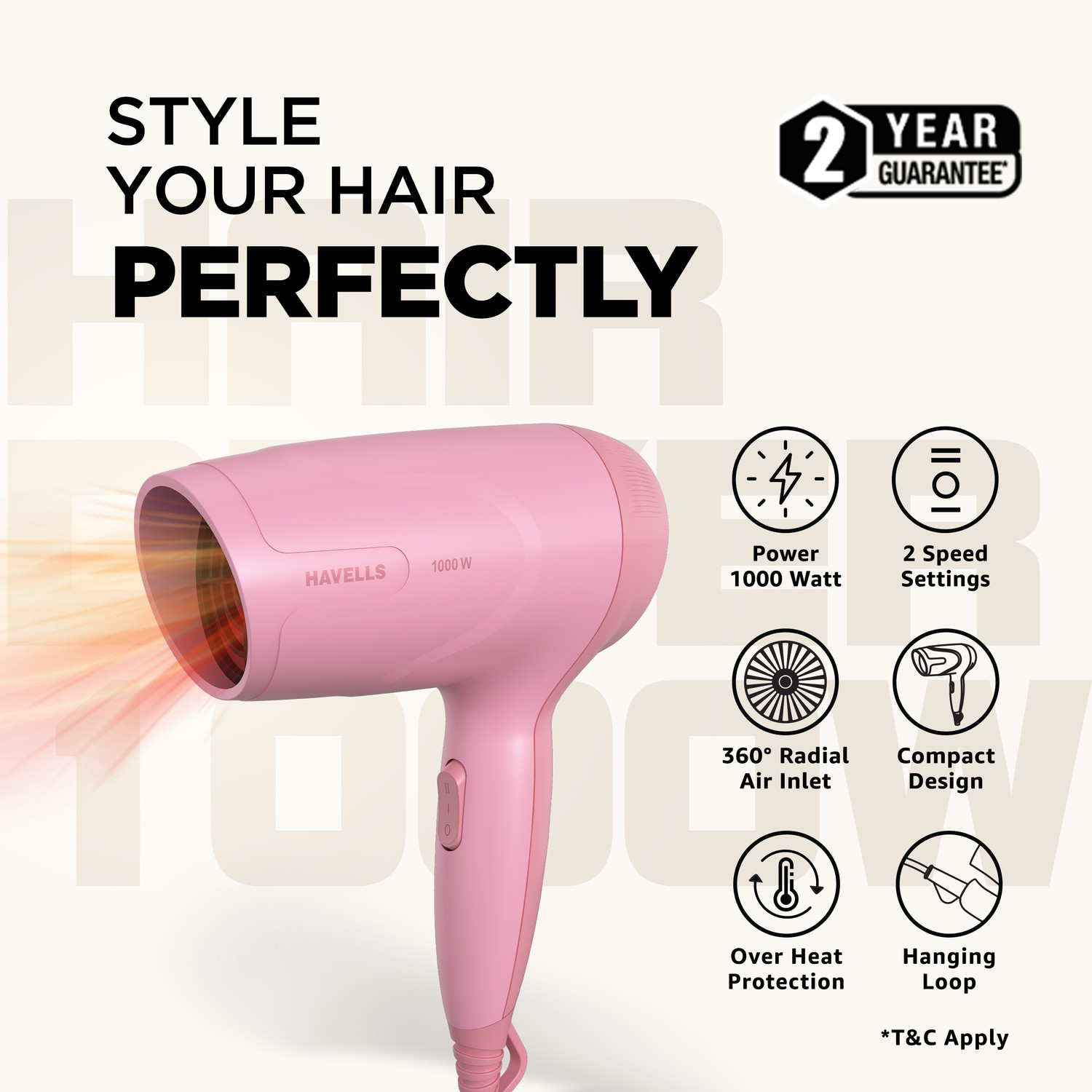 Image of HAVELLS GHPDDABPPK00 Hair Dryer
