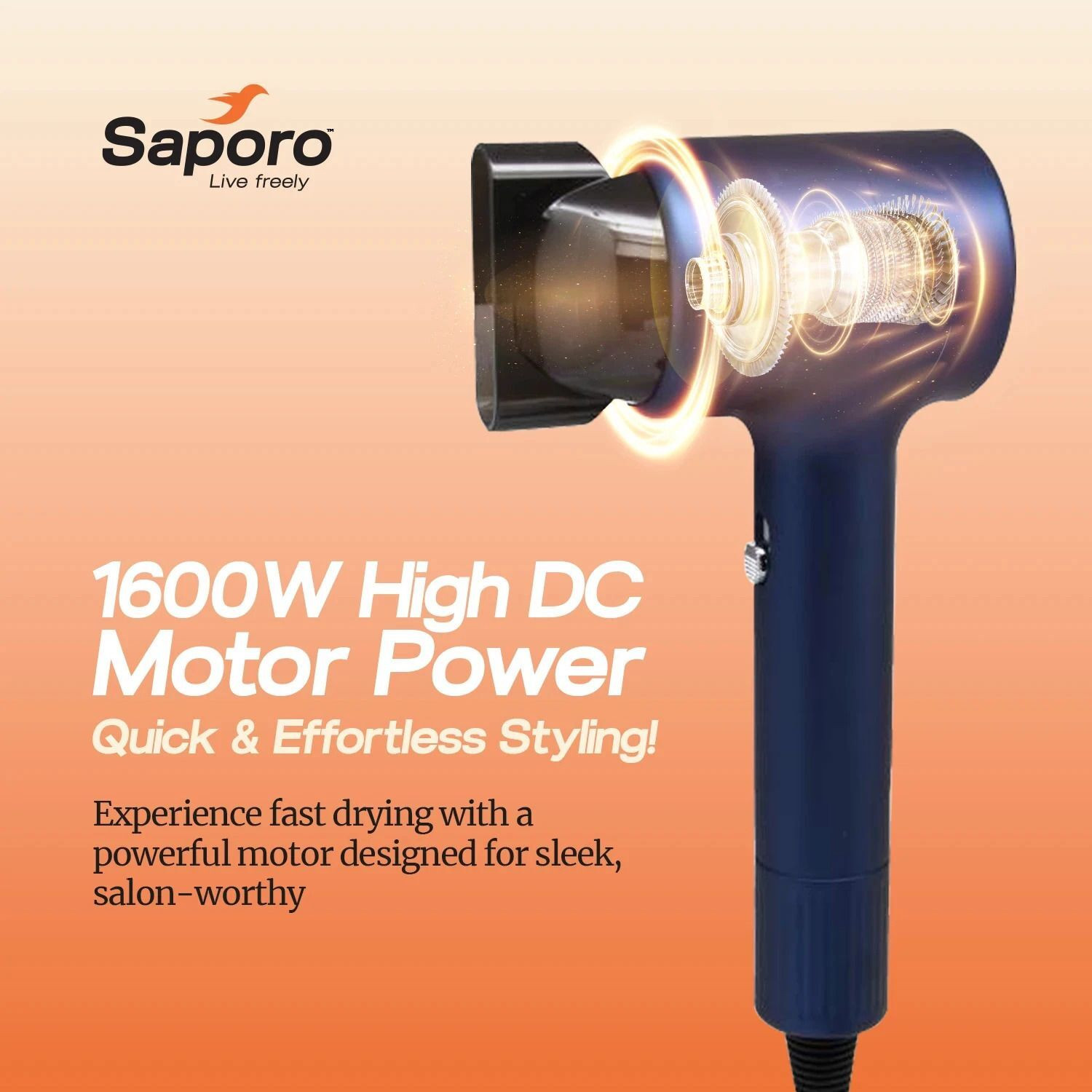 Image of SAPORO IonDry Hair Dryer - Cool Air with 3 Temperature Settings Hair Dryer