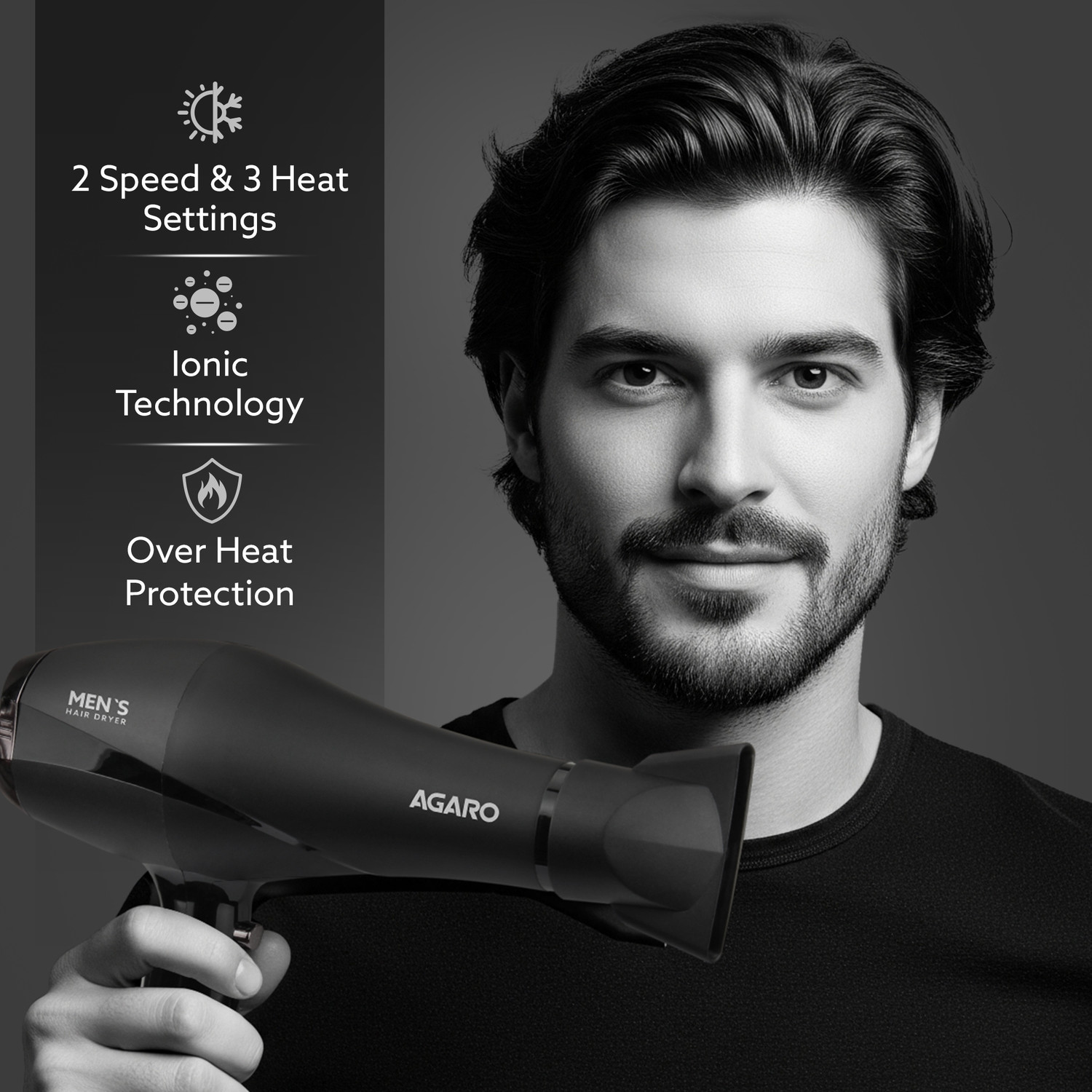 Image of AGARO 2000W AC Professional Hair Dryer with Comb, Nozzles, Hot & Cold Air, Cool Shot Hair Dryer