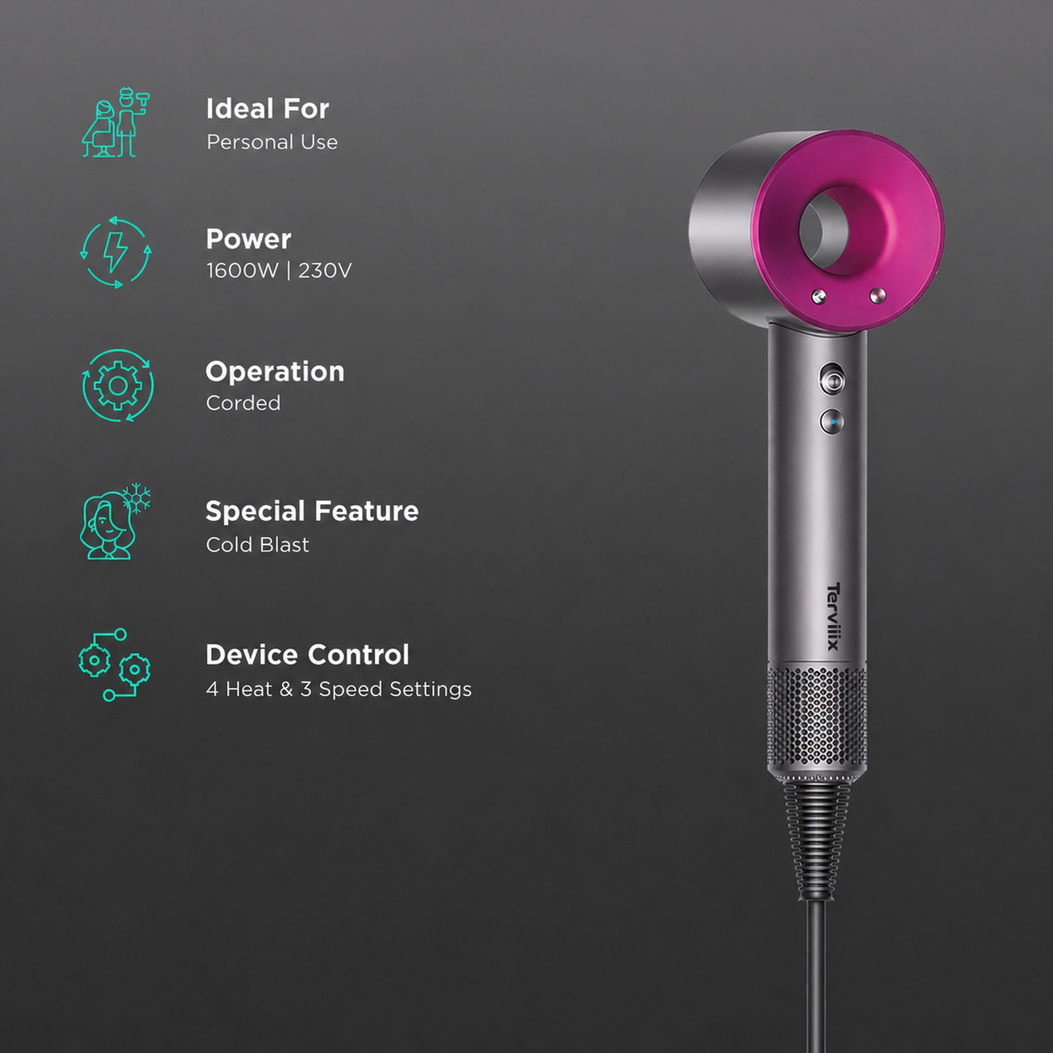 Image of Terviiix Supersonic HD01 Professional High Speed 110000 RPM Hair Dryer