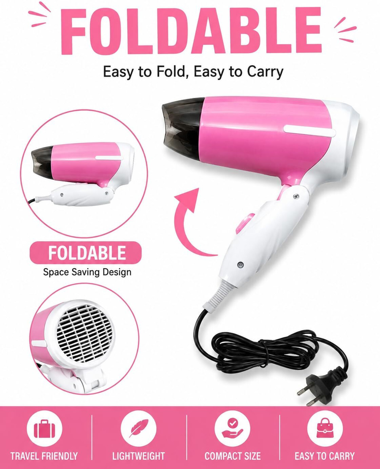 Image of AMPRODUCTS FOLDABLE HAIR DRYER 1000W Hair Dryer (1000 W, Multicolor)