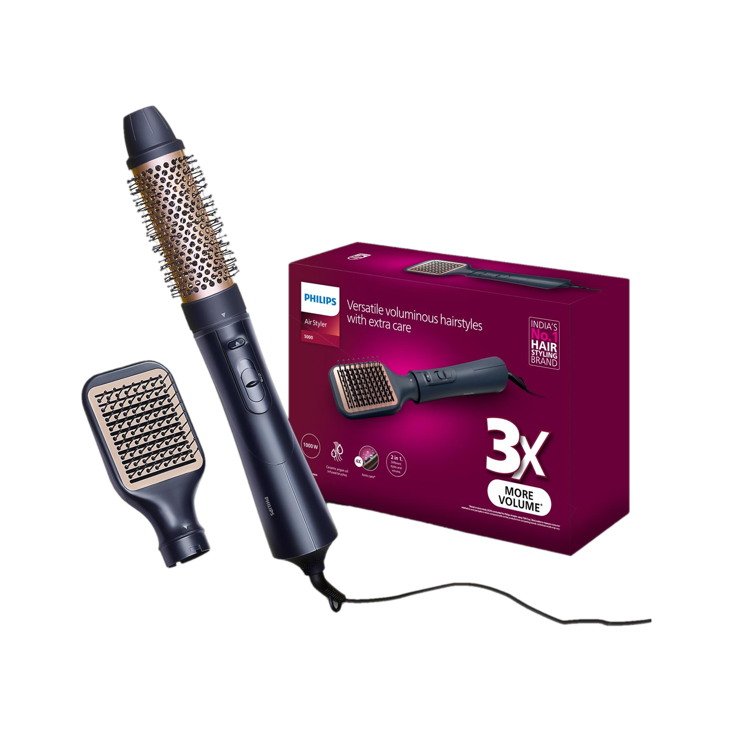 PHILIPS BHA531/10 | 2-in-1 Airstyler, 3X Volume, 50% Less Hair Breakage Hair Dryer