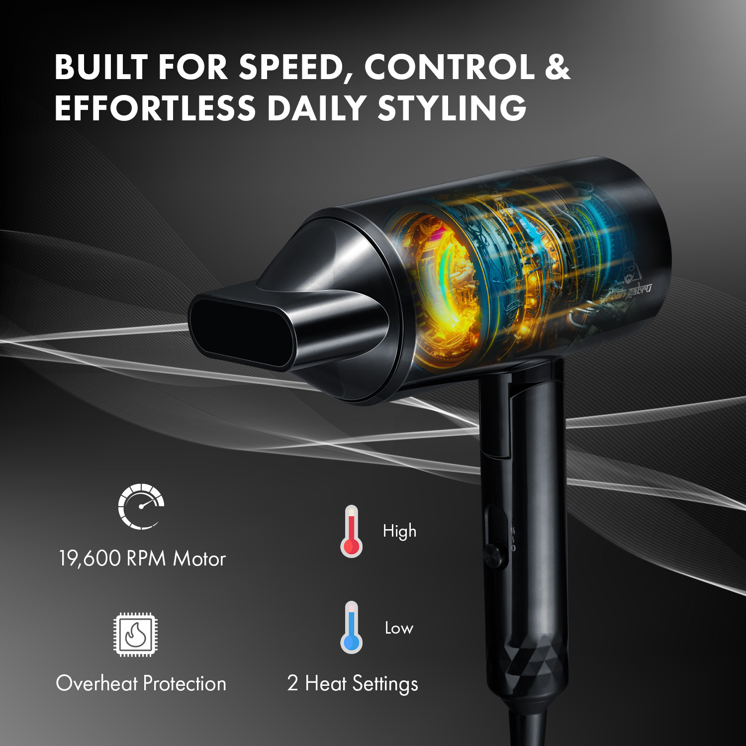 Image of urbangabru Professional Hair Dryer | Compact, Fast Dry | 2 Heat | Travel Friendly Hair Dryer