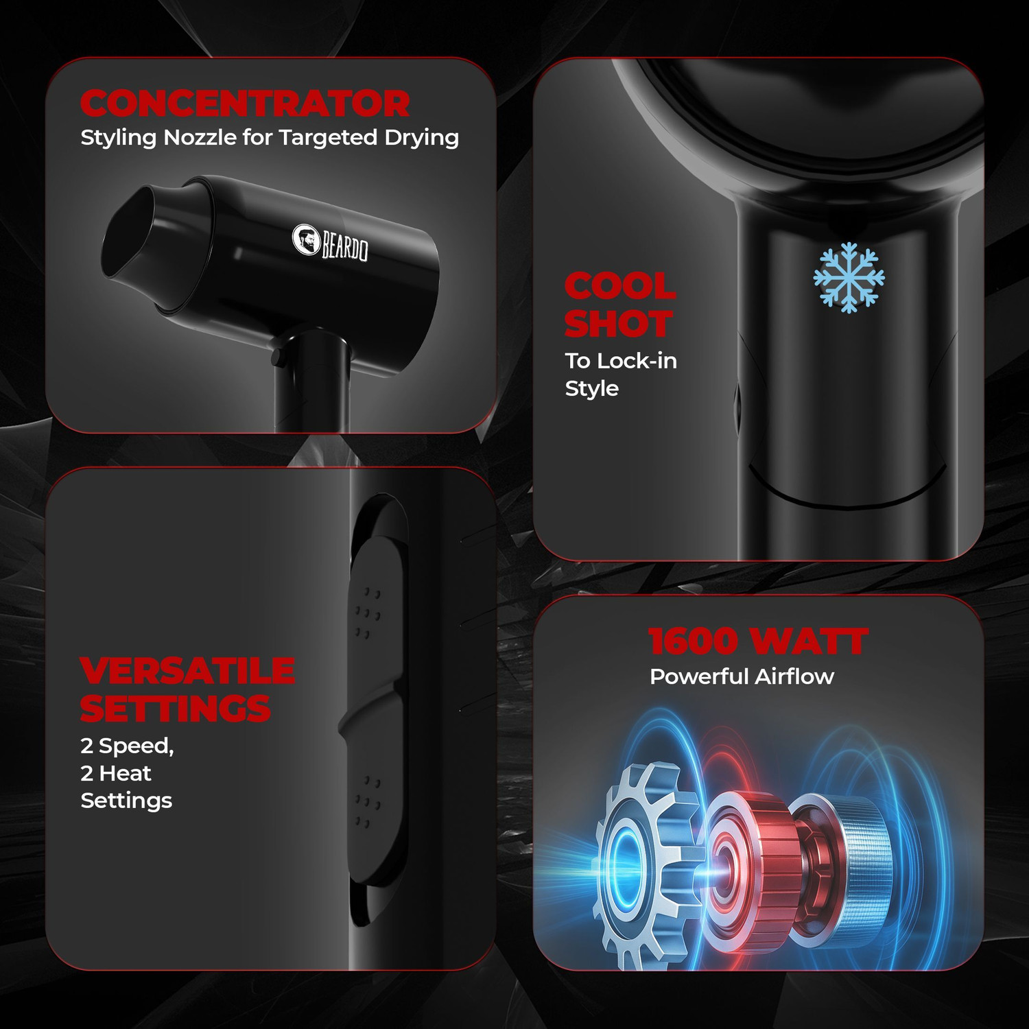 Image of BEARDO Styling Gun Ultra Advanced Hair Dryer With Cool Shot | 1600 Watts Foldable Hair Dryer