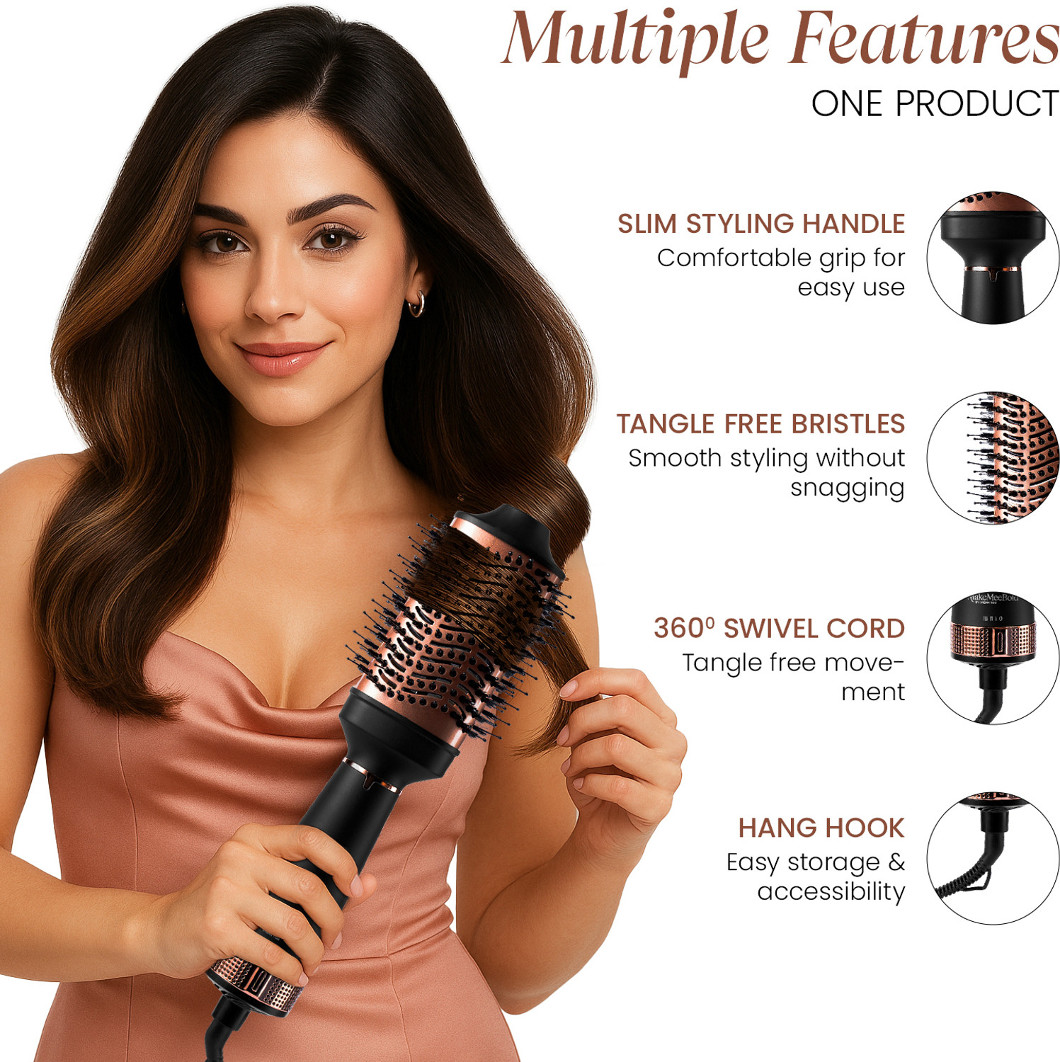 Image of MakeMeeBold Combo of 2-in-1 Hot Air Brush & Heat Protectant Spray