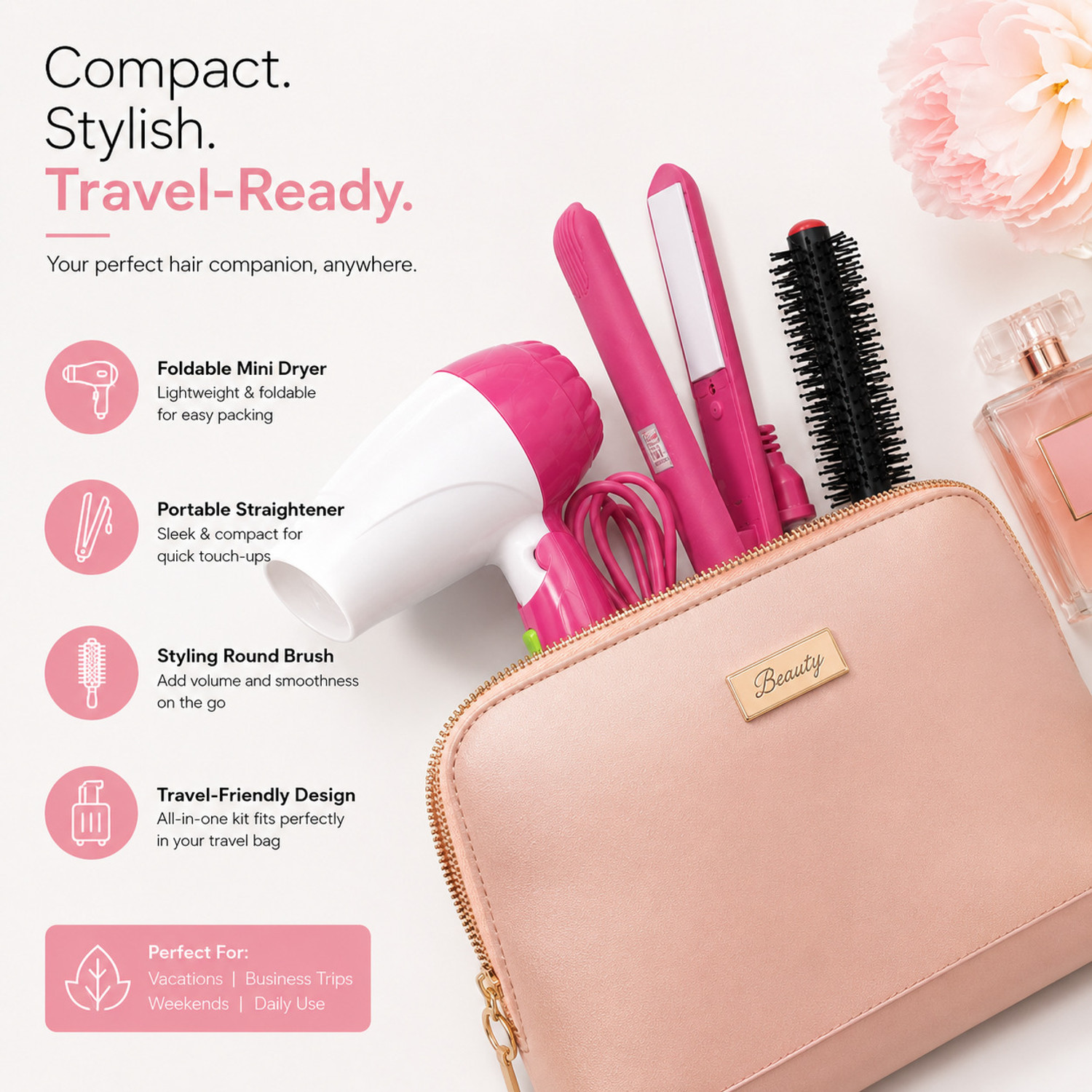 Image of Mastadi Compact Hair Dryer and Straightener | Straightener | round comb Hair Dryer