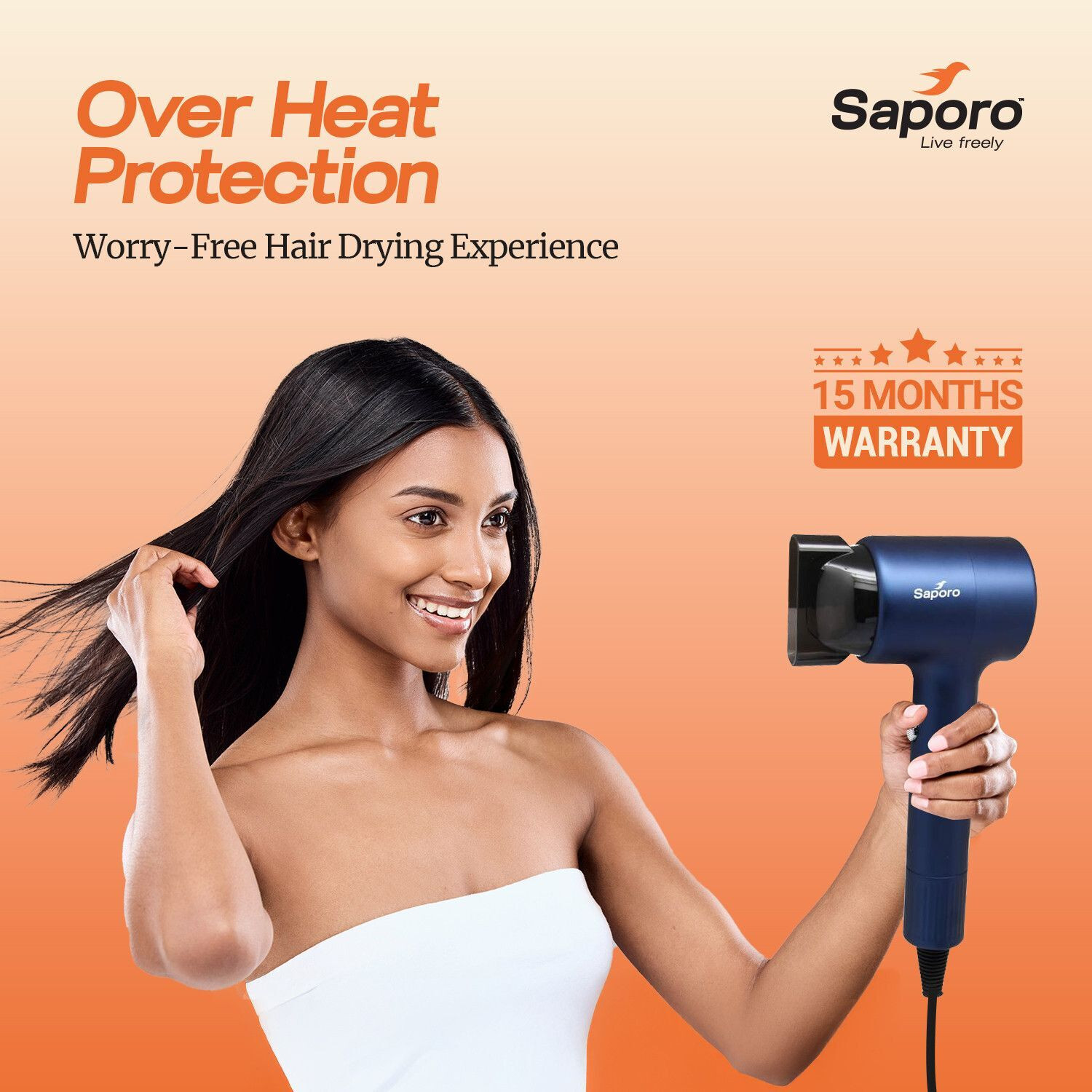 Image of SAPORO IonDry Hair Dryer - Cool Air with 3 Temperature Settings Hair Dryer