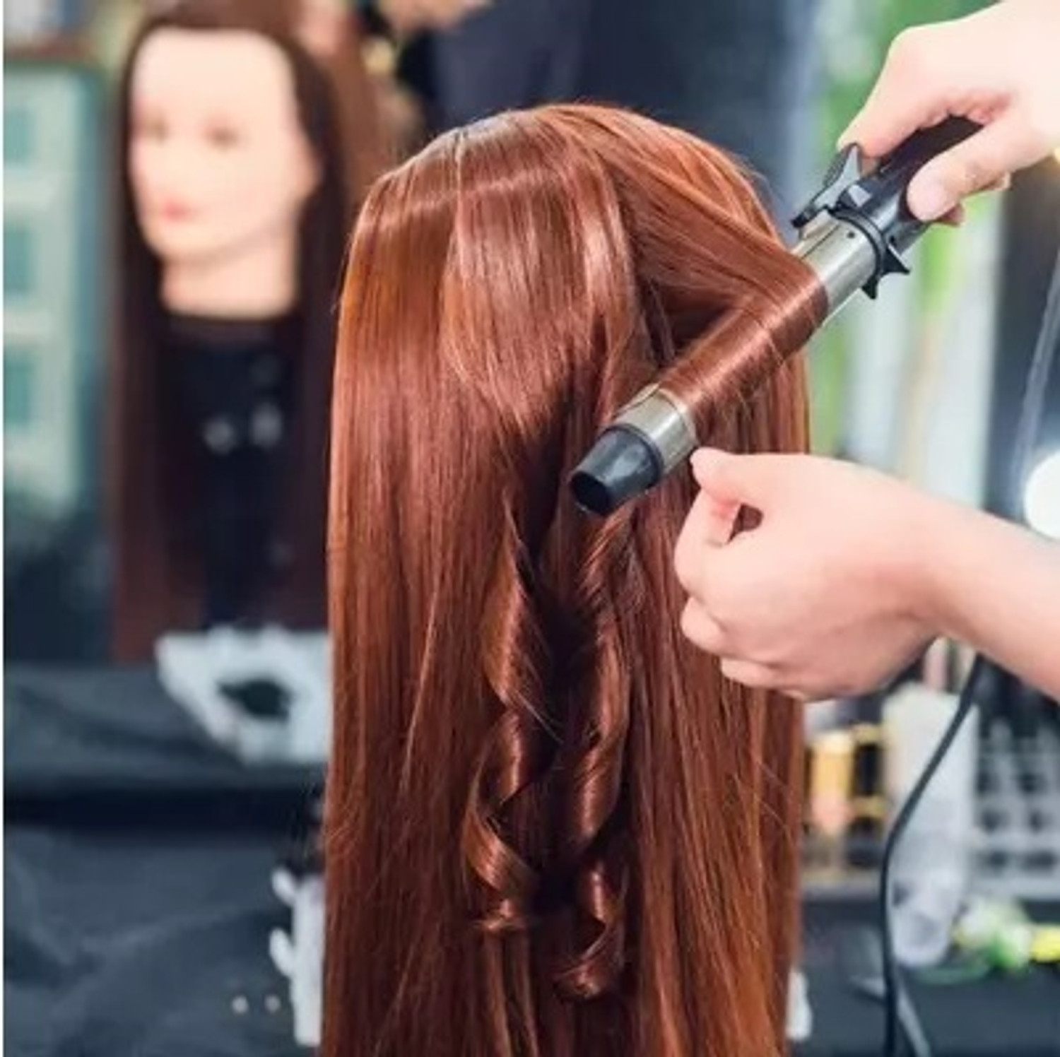 Image of raw silk hair kerav Practice dummy for styling and hairstyling Extension Hair Extension