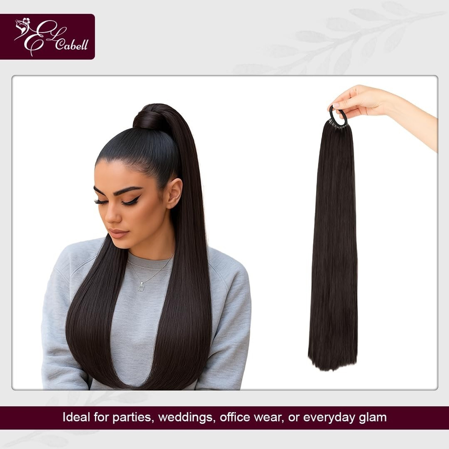 Image of El Cabell Brown 30Inch Straight Synthetic Ponytail for Women & Girls | Rubber Band Clip-In Hair Extension