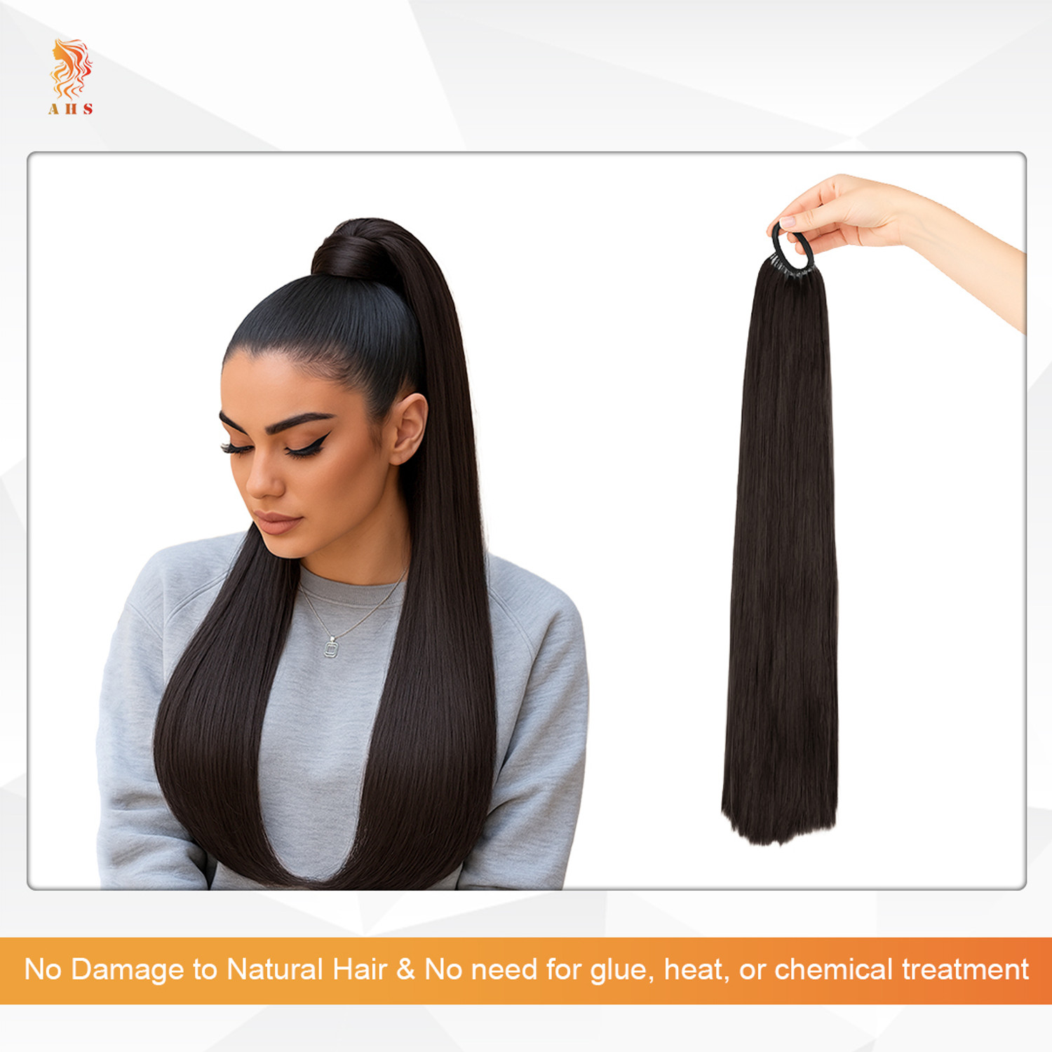 Image of A H S Brown Straight Stylish Rubber Ponytail Hair Extension