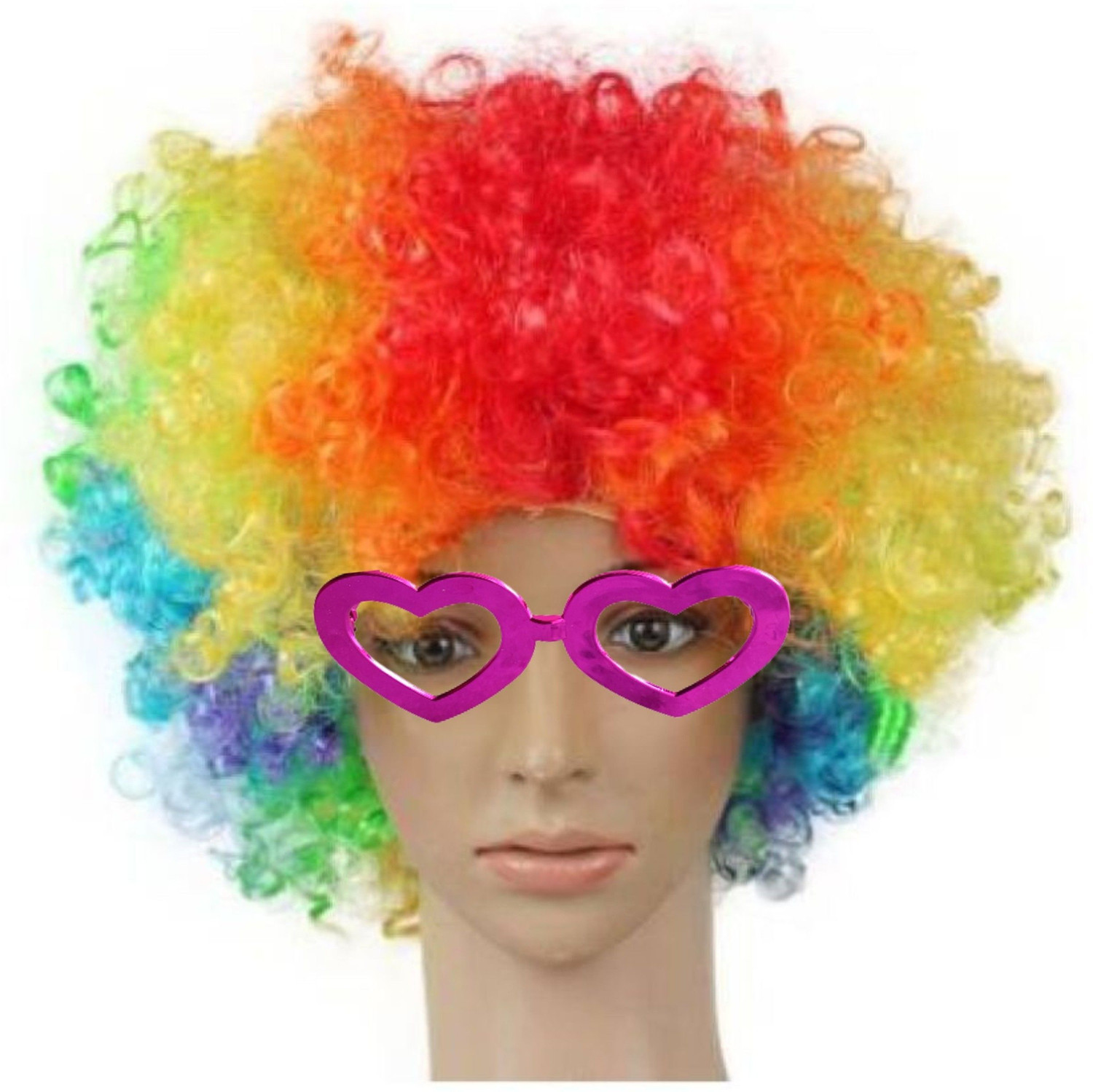 Image of Artonezt Multicolor Fancy Party Malinga Wig Holi with Heart Shape Funky Eye wear Hair Extension
