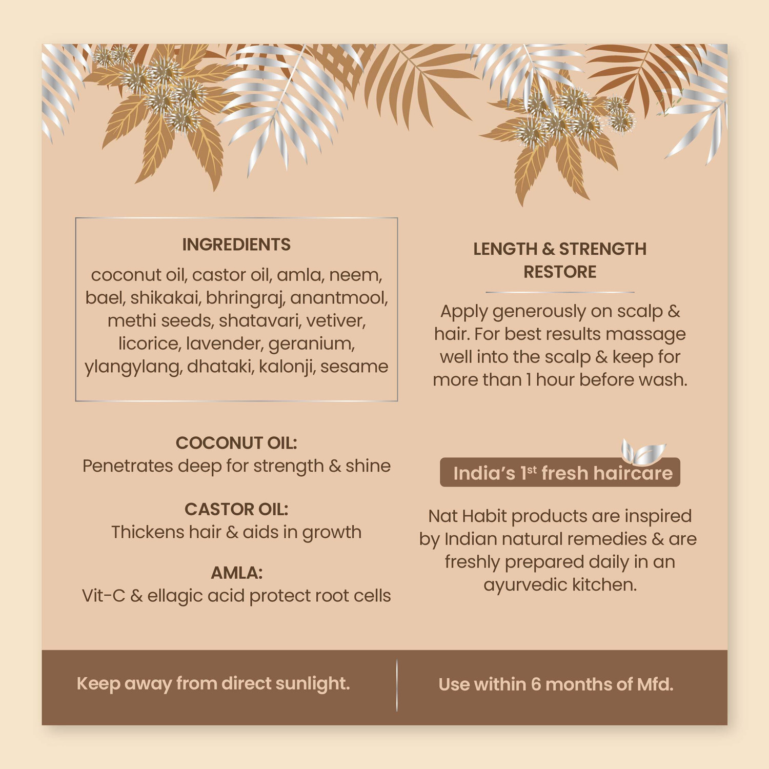 Image of Nat Habit Castor Coconut Dasabuti Hair Oil for Length & Strenghting, Retain Moisture Hair Oil