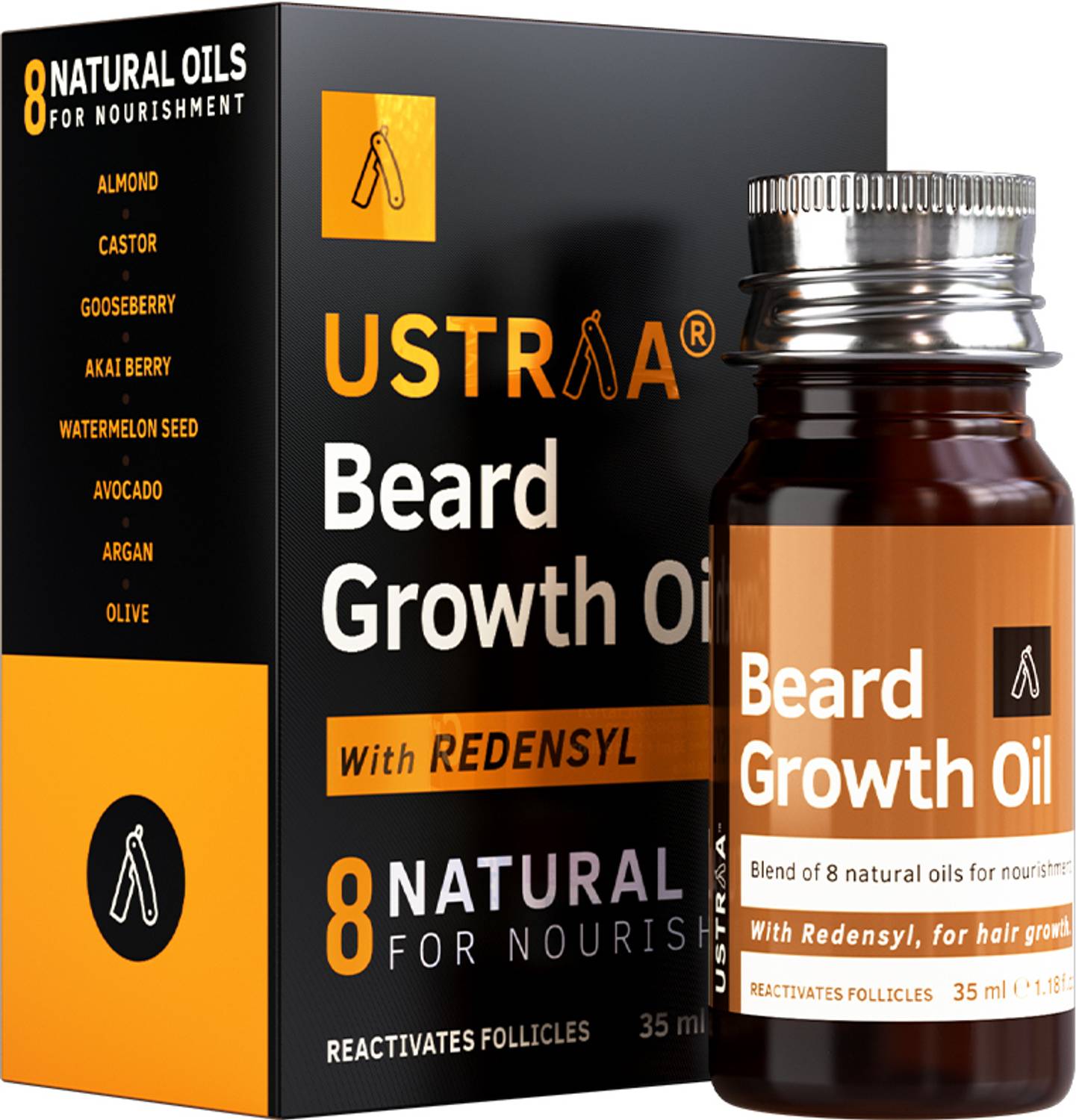 USTRAA Beard Growth Oil - 35ml - More Beard Growth, With Redensyl