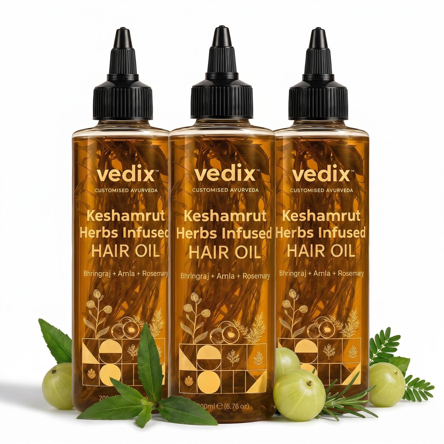 Vedix Keshamrut Herb Infused Ayurvedic Hair Oil, 3 Pack - Image 1