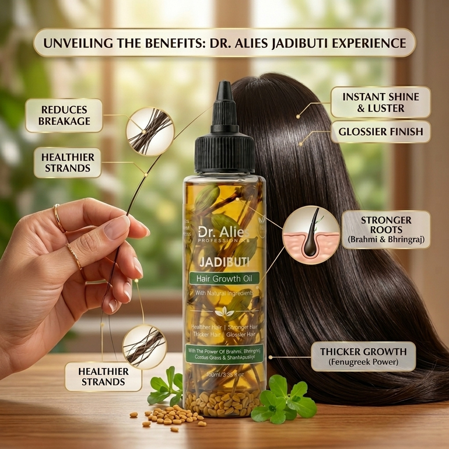 Image of Dr. Alies Professional Jadibuti Hair Growth Oil with Rosemary, Reduces Hair Fall | Lightweight Hair Oil