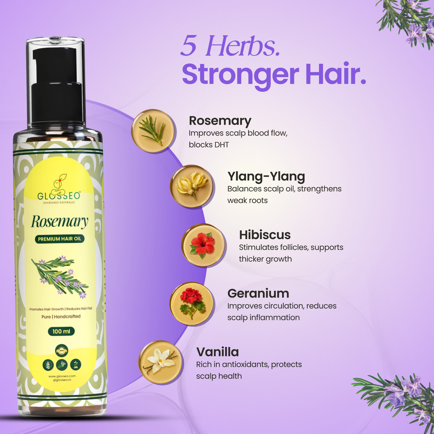 Image of Glosseo Rosemary Hair Oil 4 Qty. | Double Growth & Stop Hairfall in 2 week | Scalp Food Hair Oil