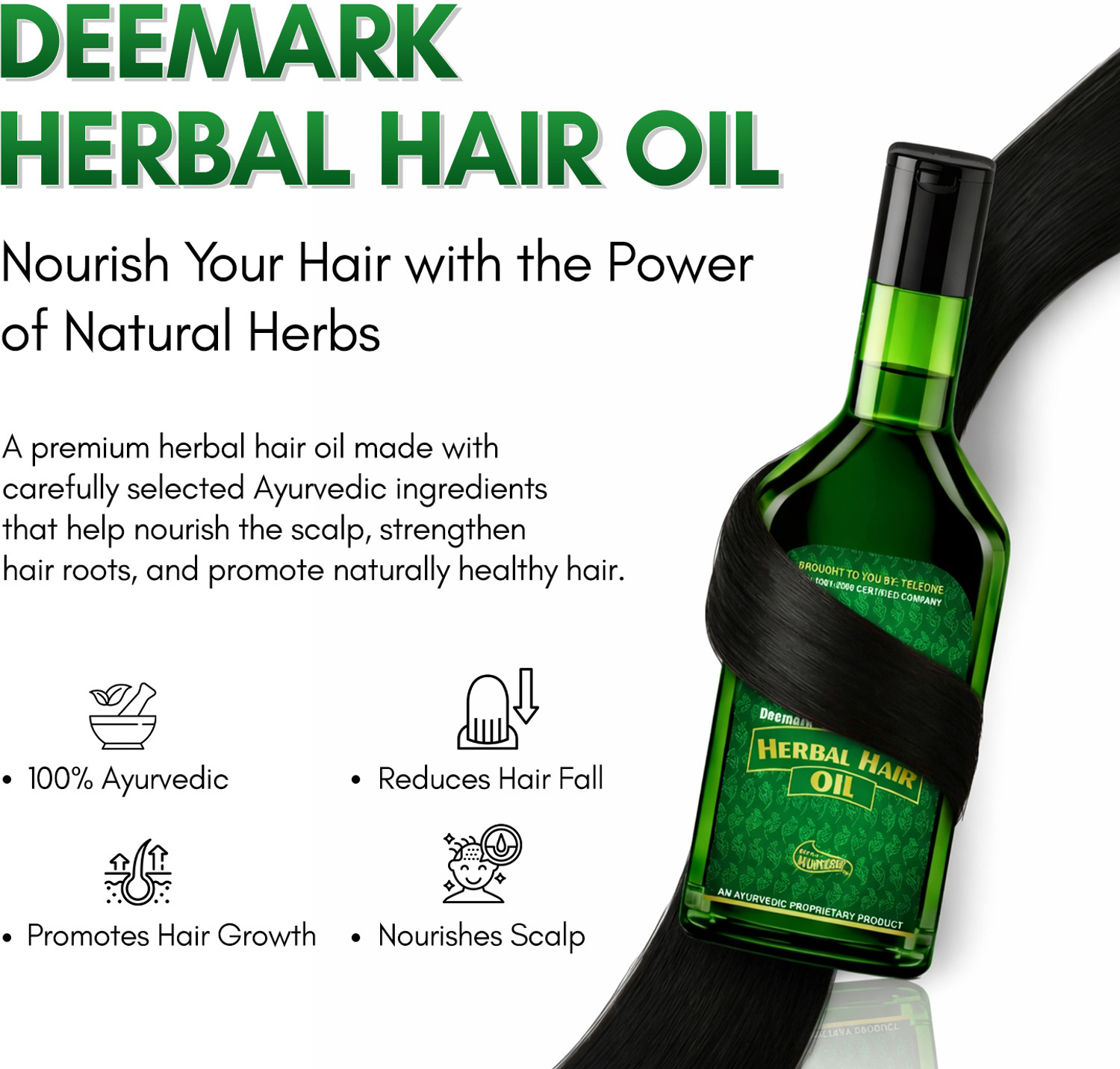 Image of DEEMARK Herbal Hair Oil for Growth & Dandruff Control 100% Natural & Ayurvedic Hair Oil
