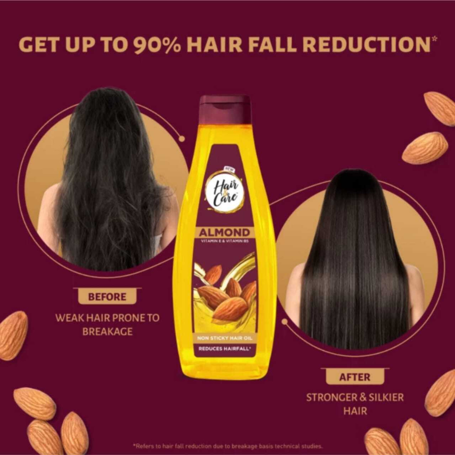 Image of HAIR & CARE Almond Vitamin E & B5 Non Sticky Hair Oil 500ml 2pc Hair Oil