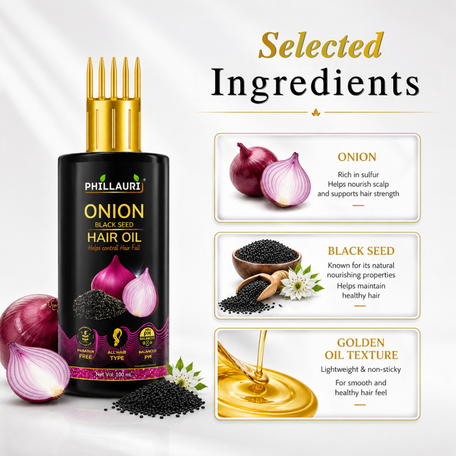 Image of Phillauri Black Seed Onion Oil for Hair Regrowth & Hair Fall Control Hair Oil