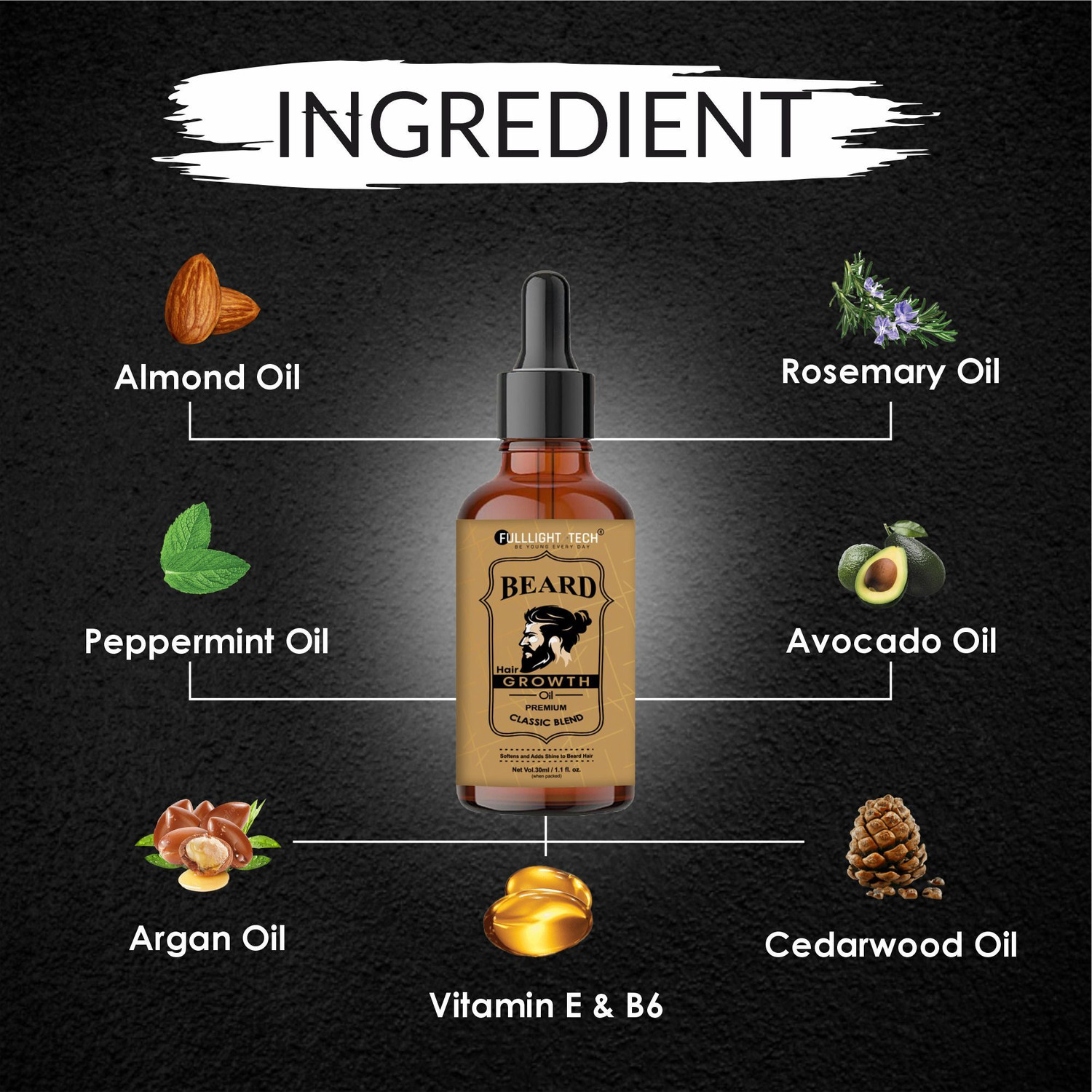Image of FULLLIGHT TECH Beard oil Advanced Beard Growth Oil For Men Created by Barbers Hair Oli Hair Oil
