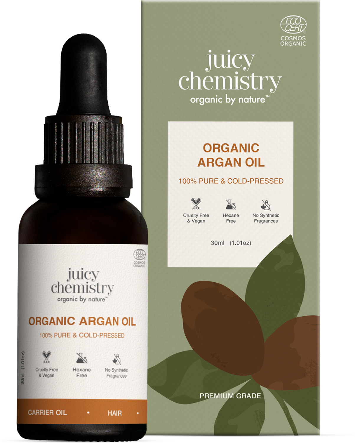 Image of Juicy Chemistry Argan Oil | Deeply Moisturises Skin | 100% Pure, Cold-Pressed & Organic Hair Oil