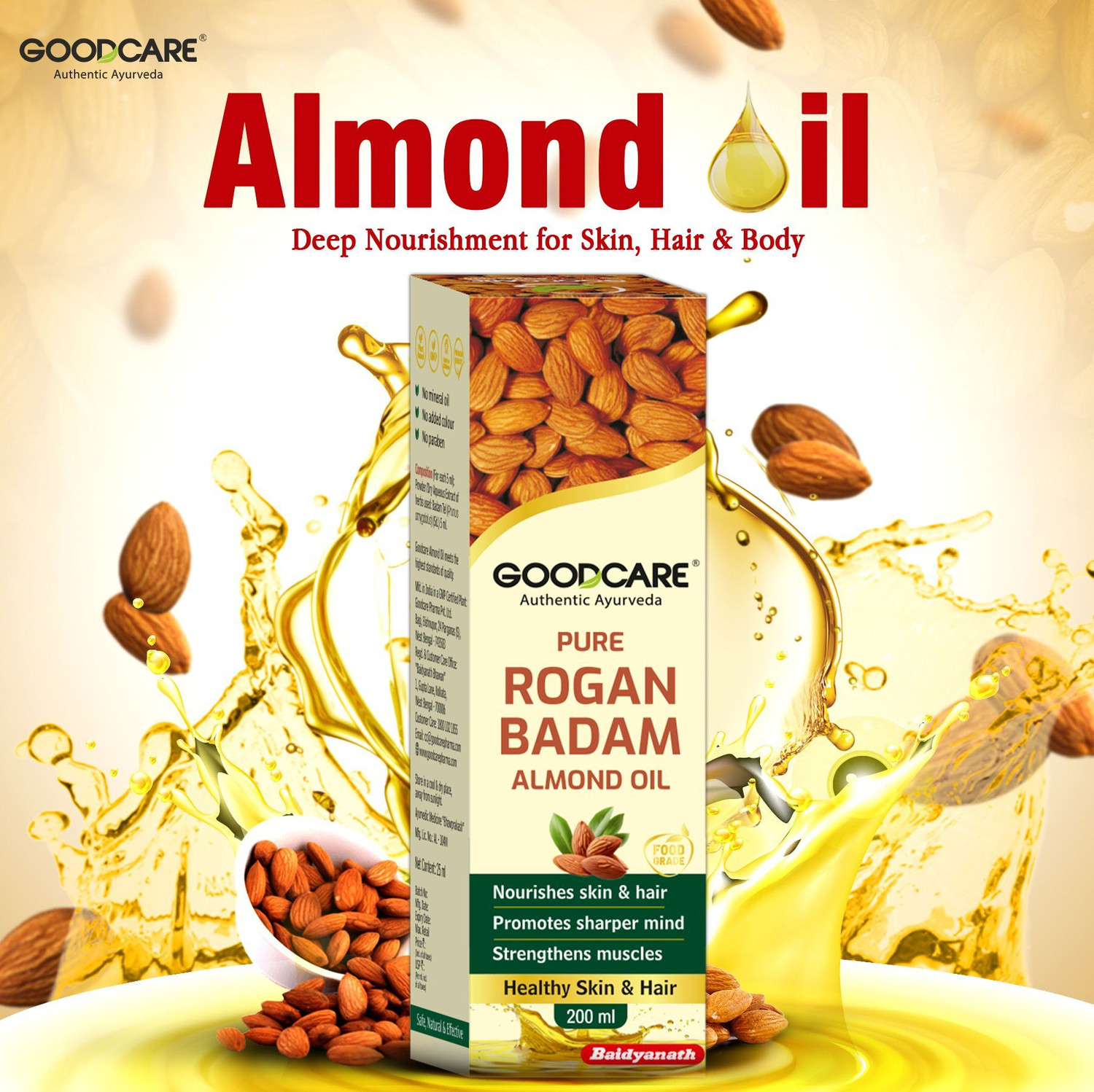 Image of GOODCARE Pure Rogan Badam Almond Oil for Skin, Hair & Memory Care Hair Oil