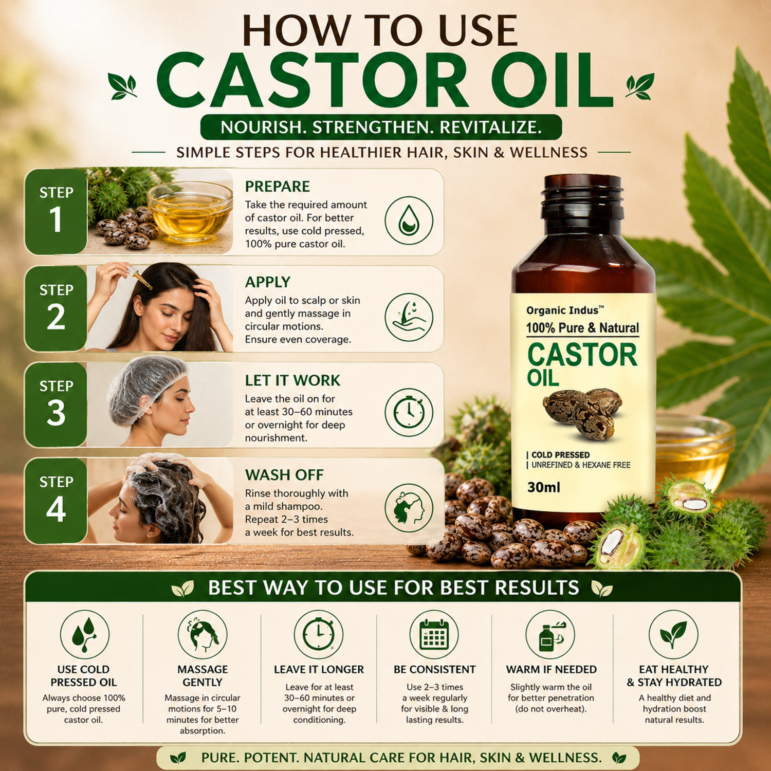Image of Organic Indus Castor Oil - 50ml | Pure, Natural and Hexane Free | Promotes Hair Growth Hair Oil