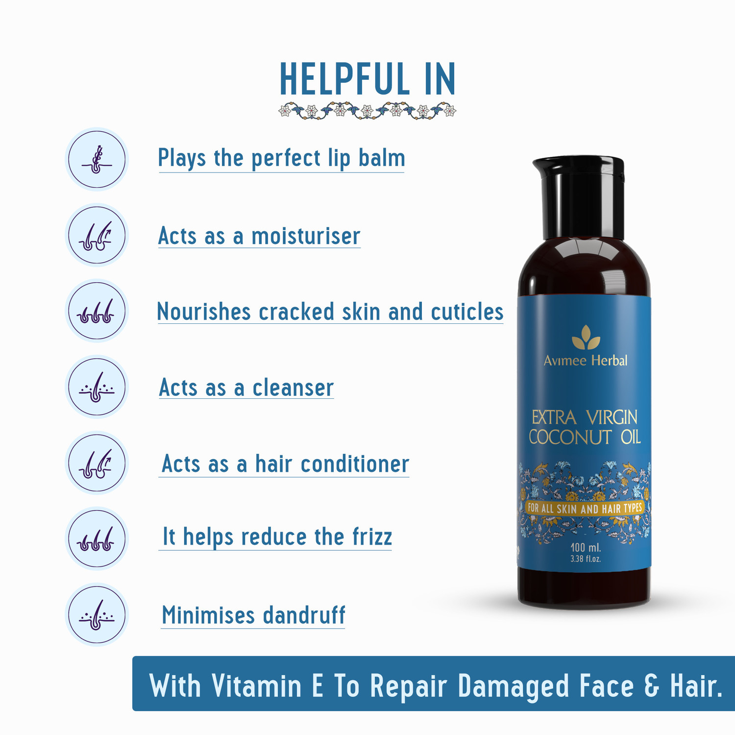 Image of Avimee Herbal Extra Virgin Coconut Oil, With Vitamin E, For Hair Growth Hair Oil