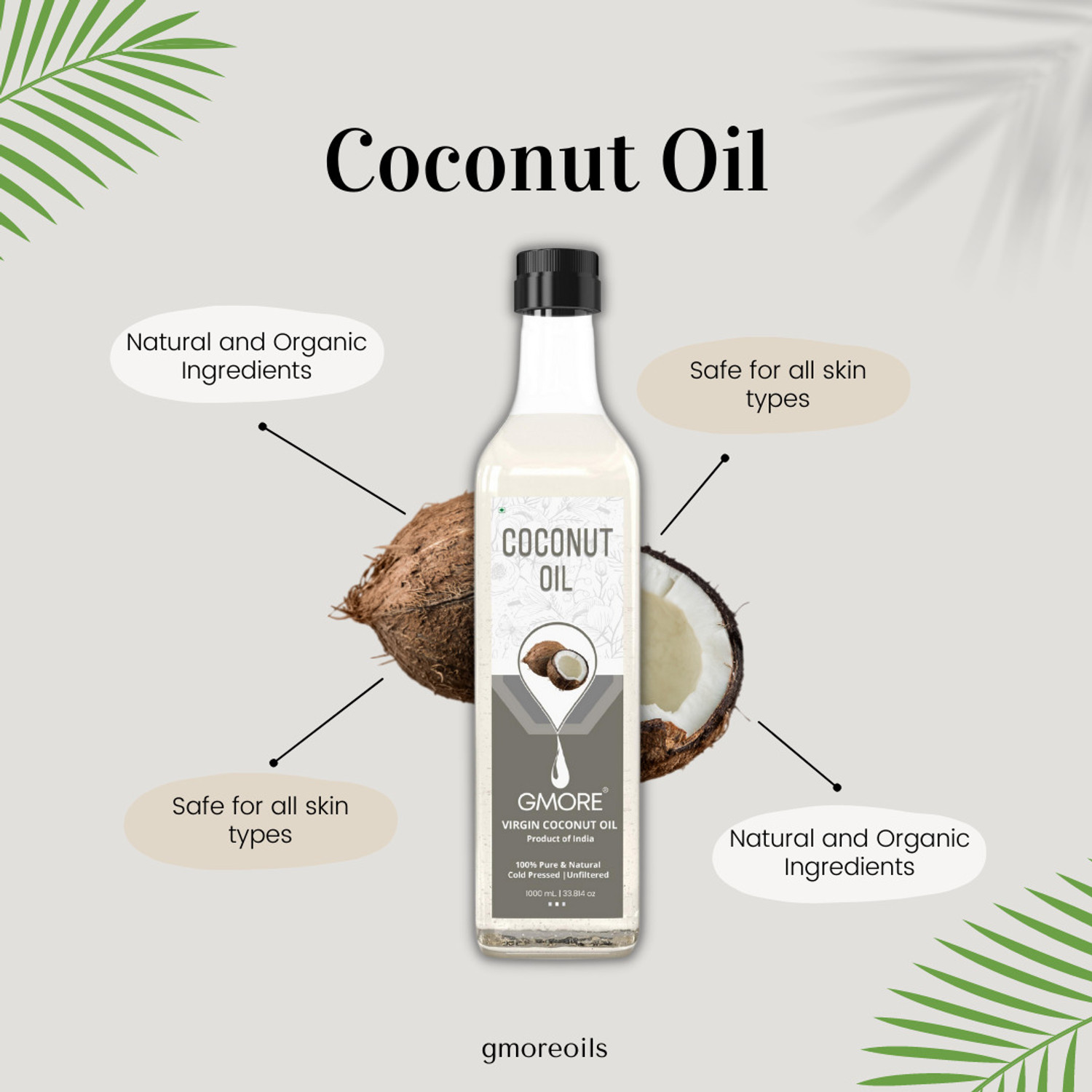 Image of Gmore Virgin Coconut Oil - Baby Care , Baby Massage , Baby Bath , Hair & Skin Hair Oil