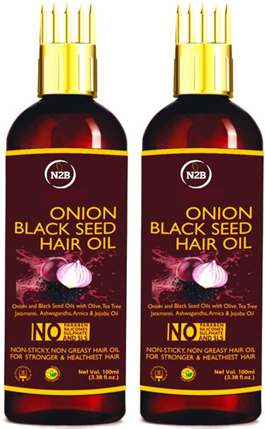 Image of N2B Onion Black Seed Hair Oil - WITH COMB APPLICATOR - Controls Hair Fall Hair Oil