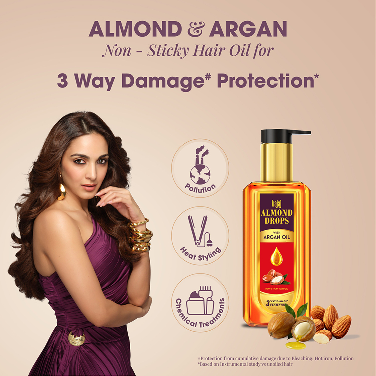 Image of BAJAJ Almond Drops Non Sticky, With Almond & Argan Oil For Damage Protection Hair Oil (200 ml)