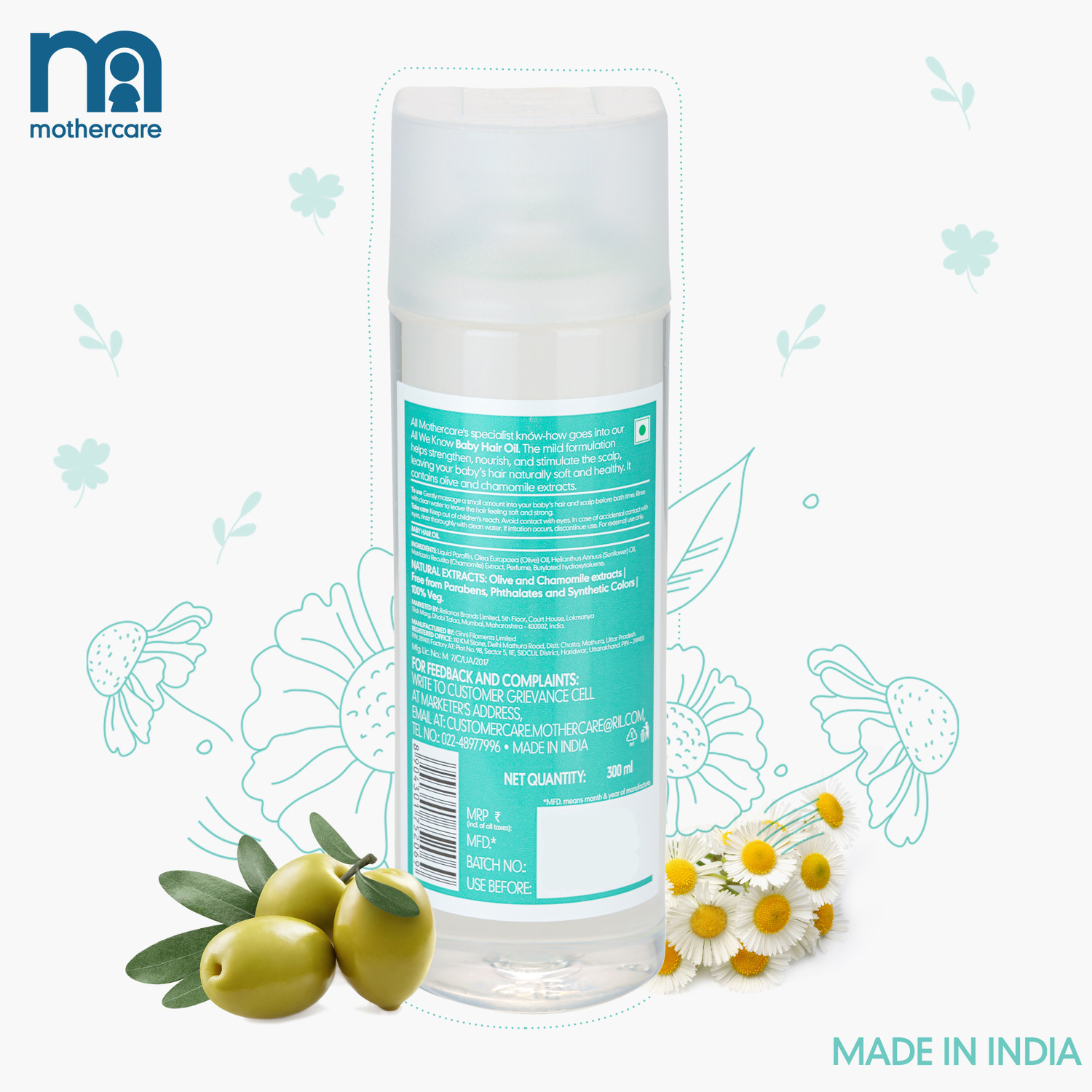 Image of Mothercare All We Know Baby Hair Oil | With Goodness of Olive Oil & Chamomile Extract Hair Oil (300 ml)