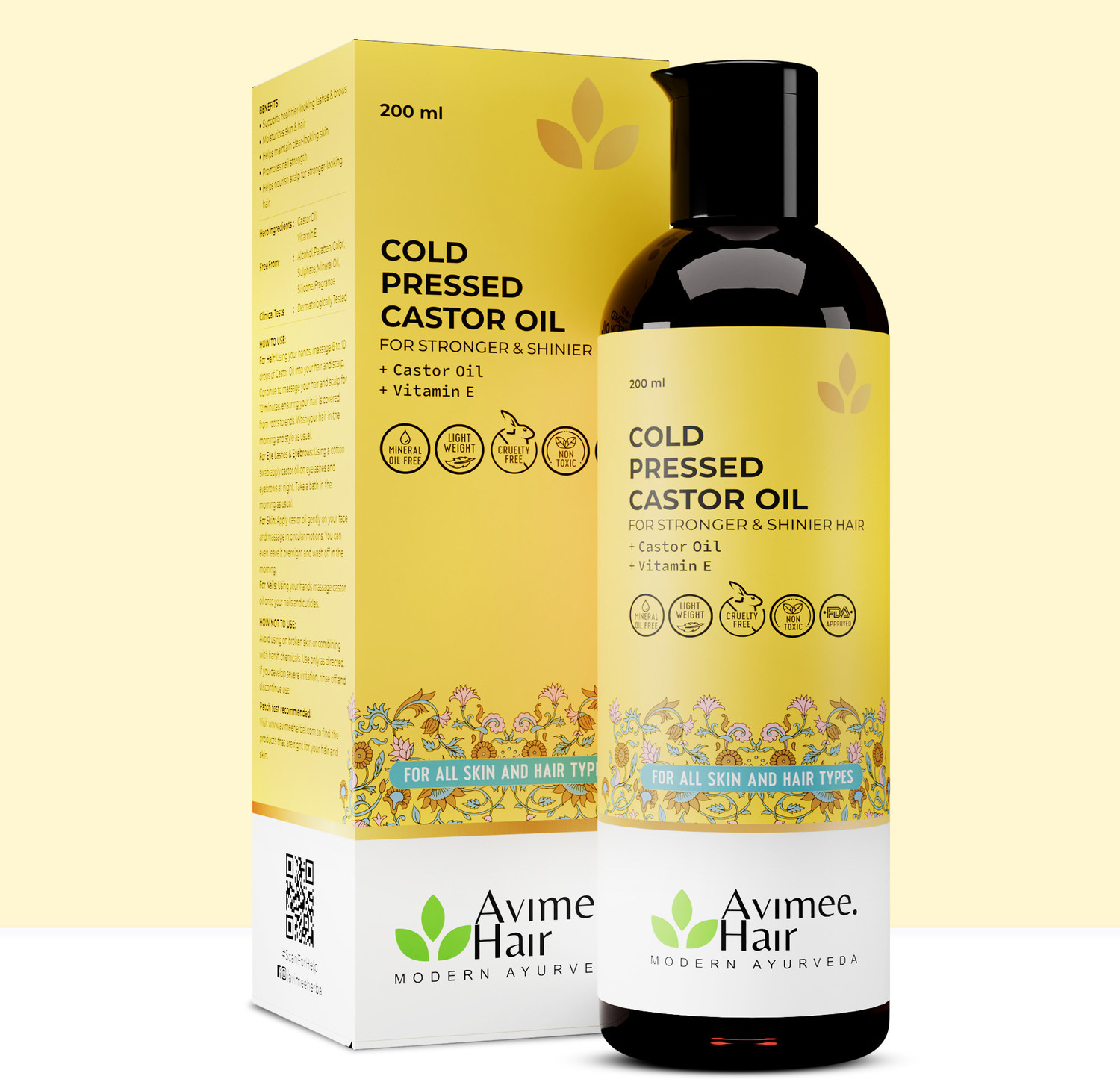 Image of Avimee Herbal Cold Pressed Castor Oil for Hair, Skin and Nails Hair Oil