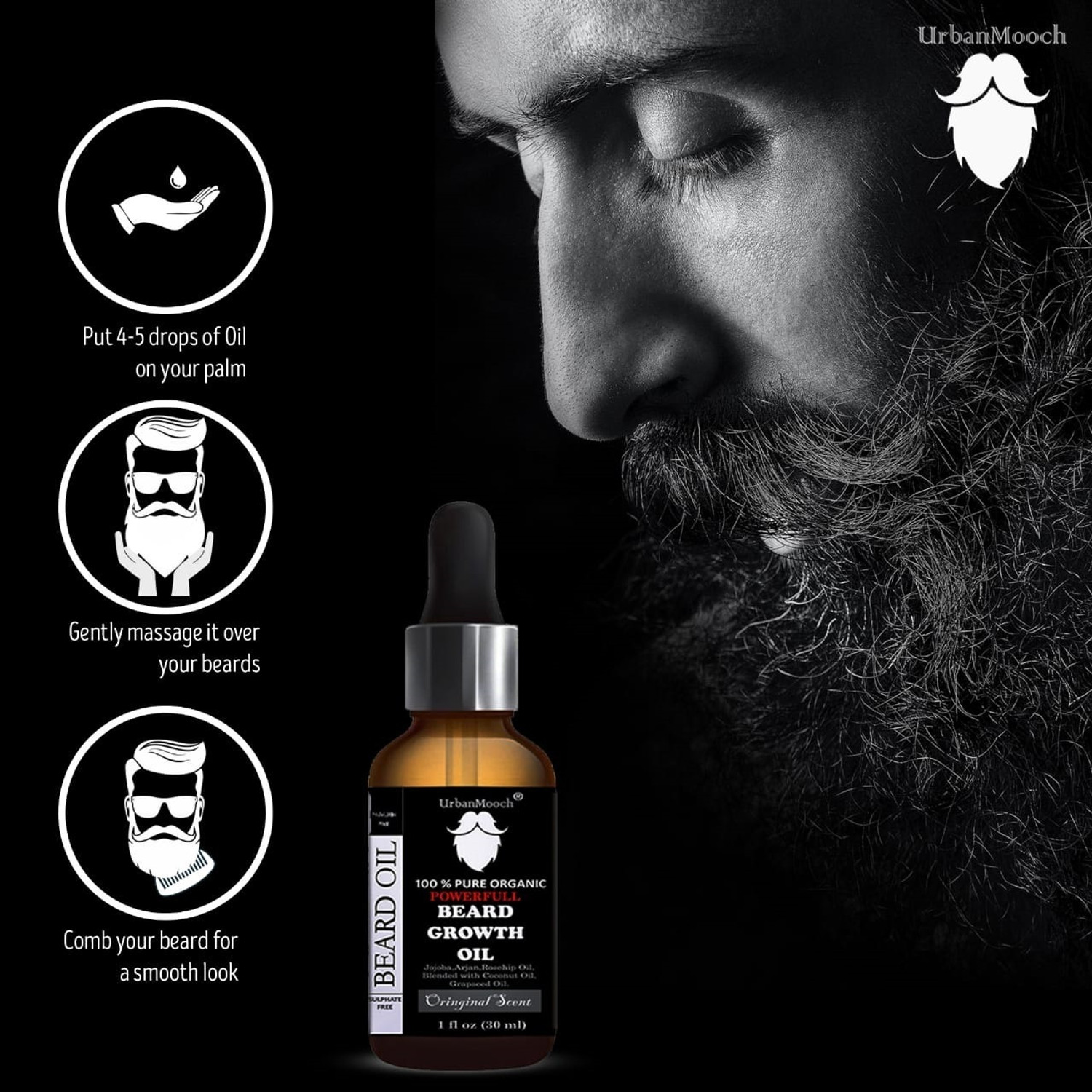 Image of UrbanMooch 5 in 1 Men's Grooming Kit, Charcoal Face & Beard Wash, Beard Growth Oil, Beard Comb, Boar Bristle Beard Brush & Underarm Roll On