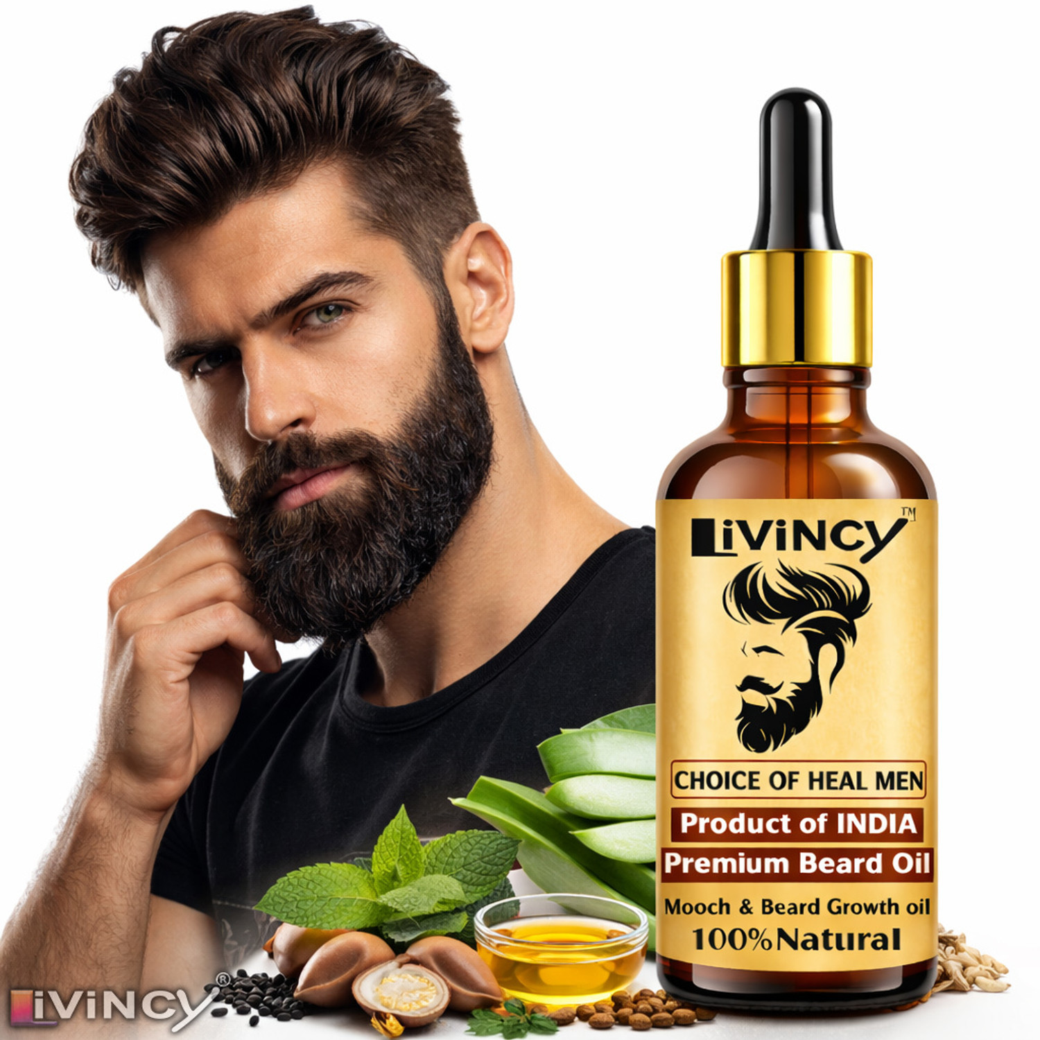 Image of Livincy Beard Oil Men - Beard Growth Oil for Patchy Beard, Smooth & Shiny Look Hair Oil
