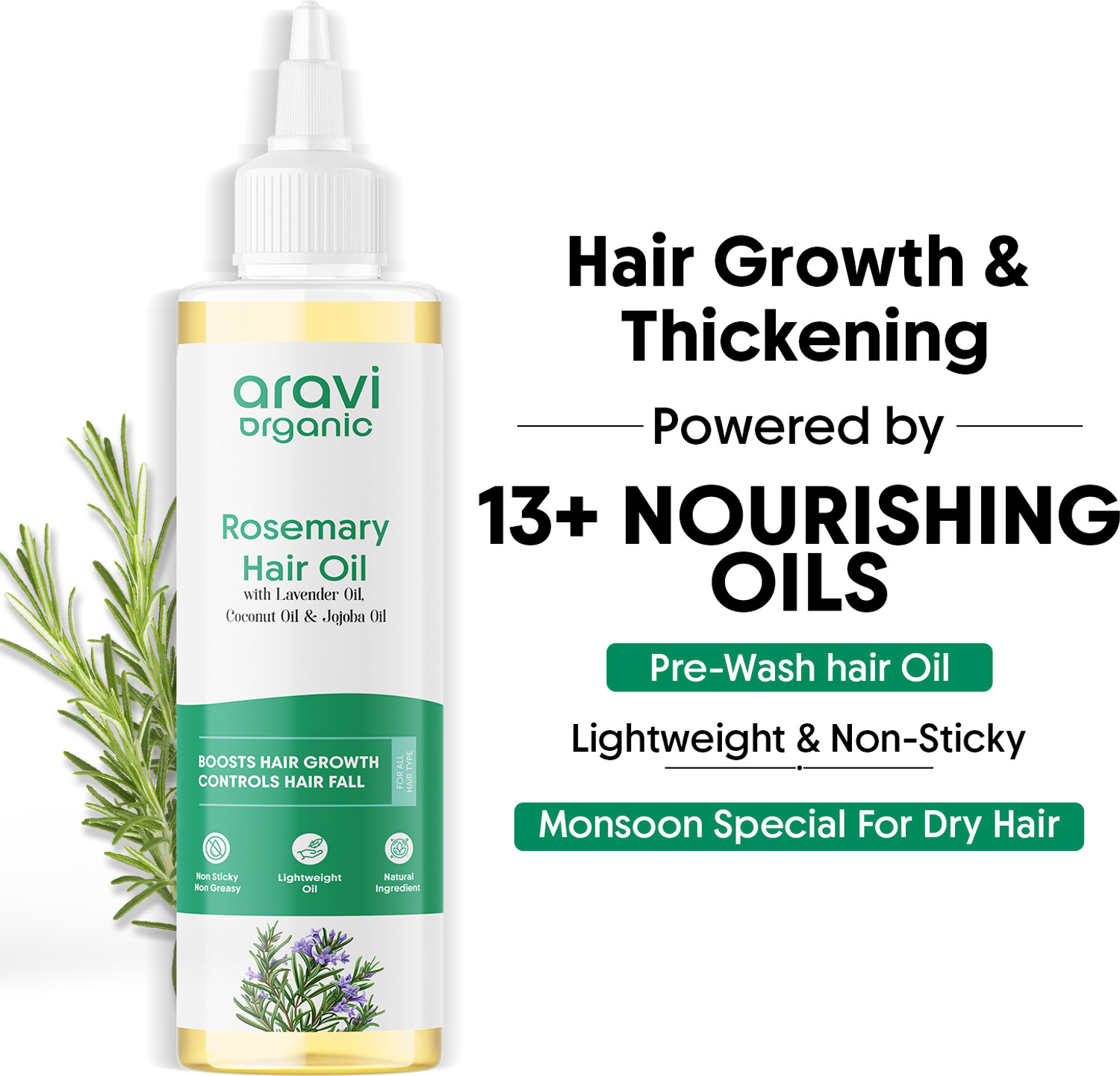 Image of Aravi Organic Rosemary Lavender Hair Oil For Faster Growth And Scalp - 100% Pure & Natural Hair Oil