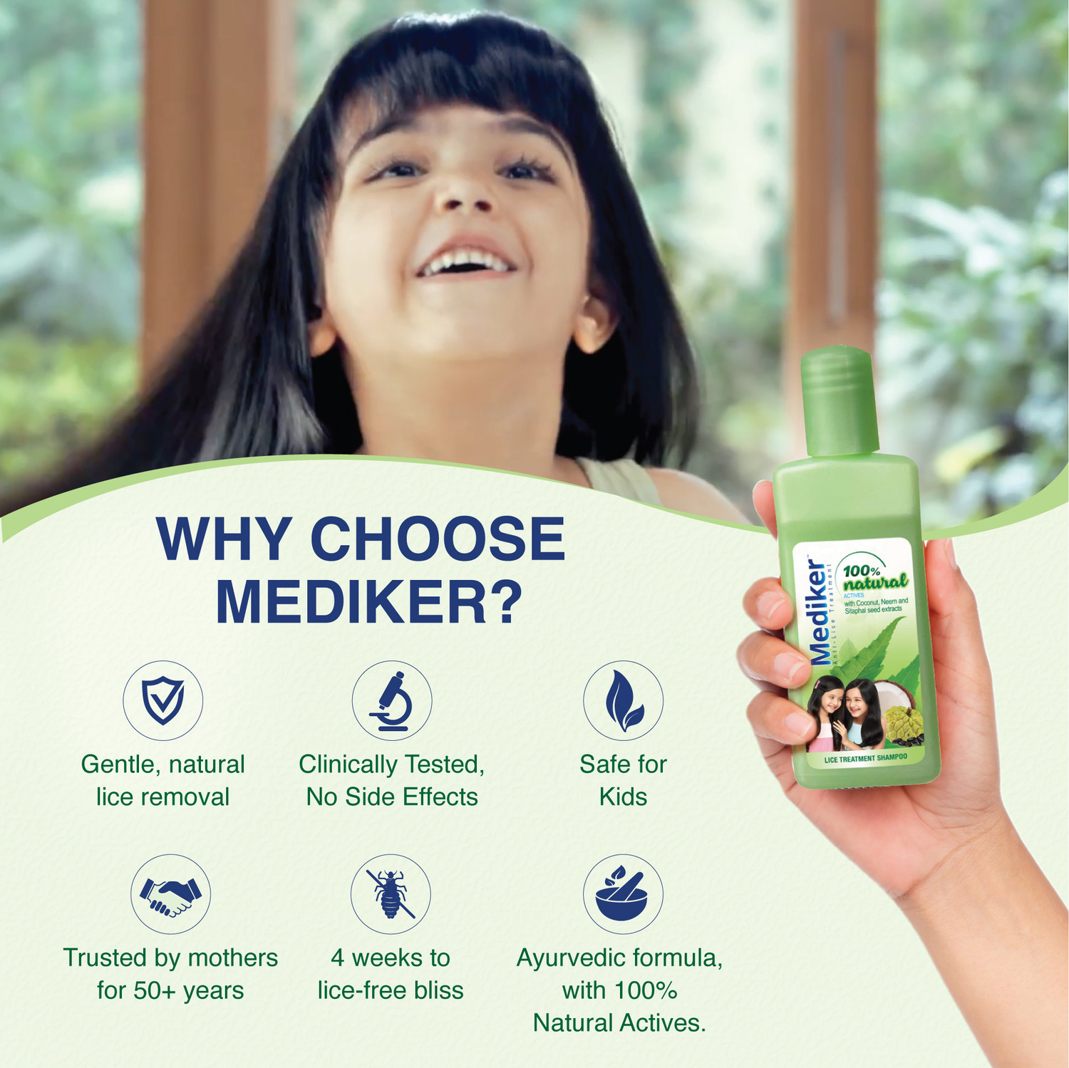 Image of MEDIKER Anti lice Treatment Shampoo + Comb, Effective painless way of Lice removal